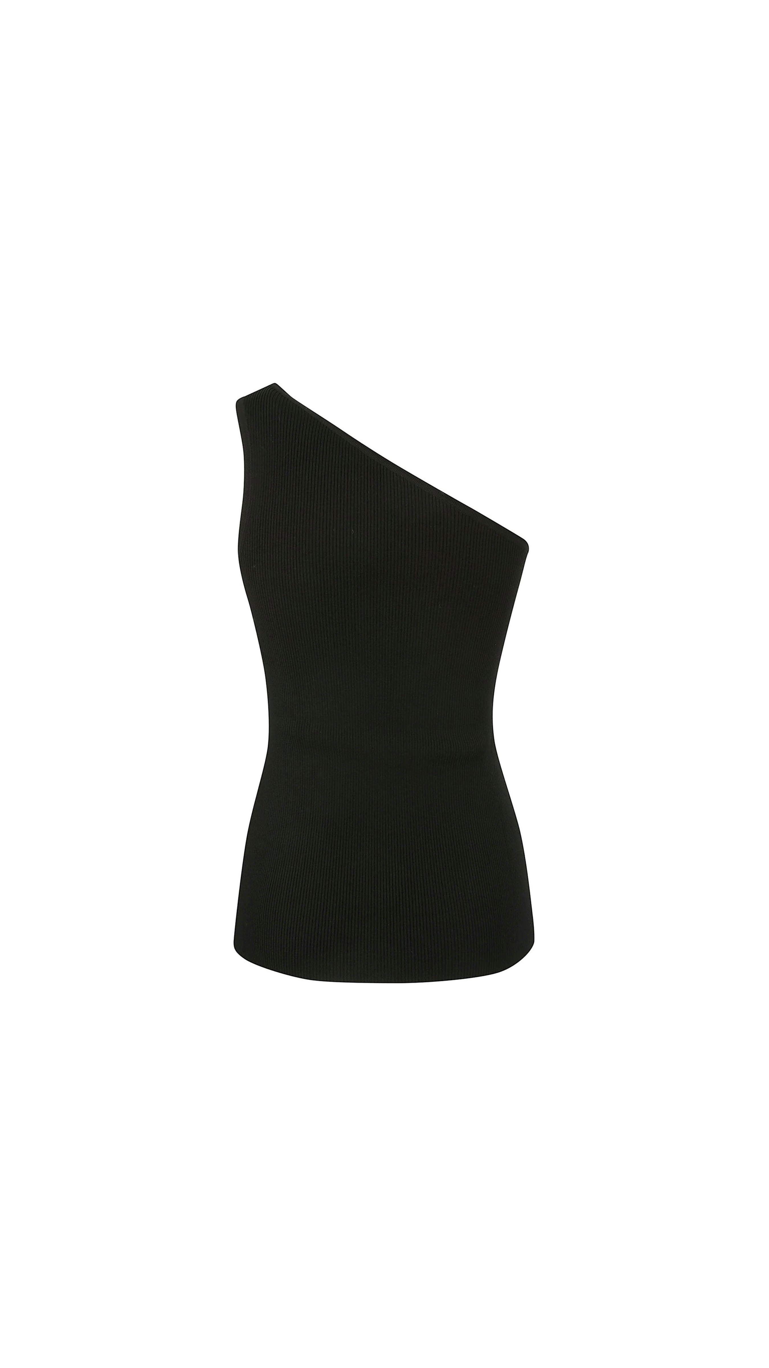 One Shoulder Ribbed Top - Black