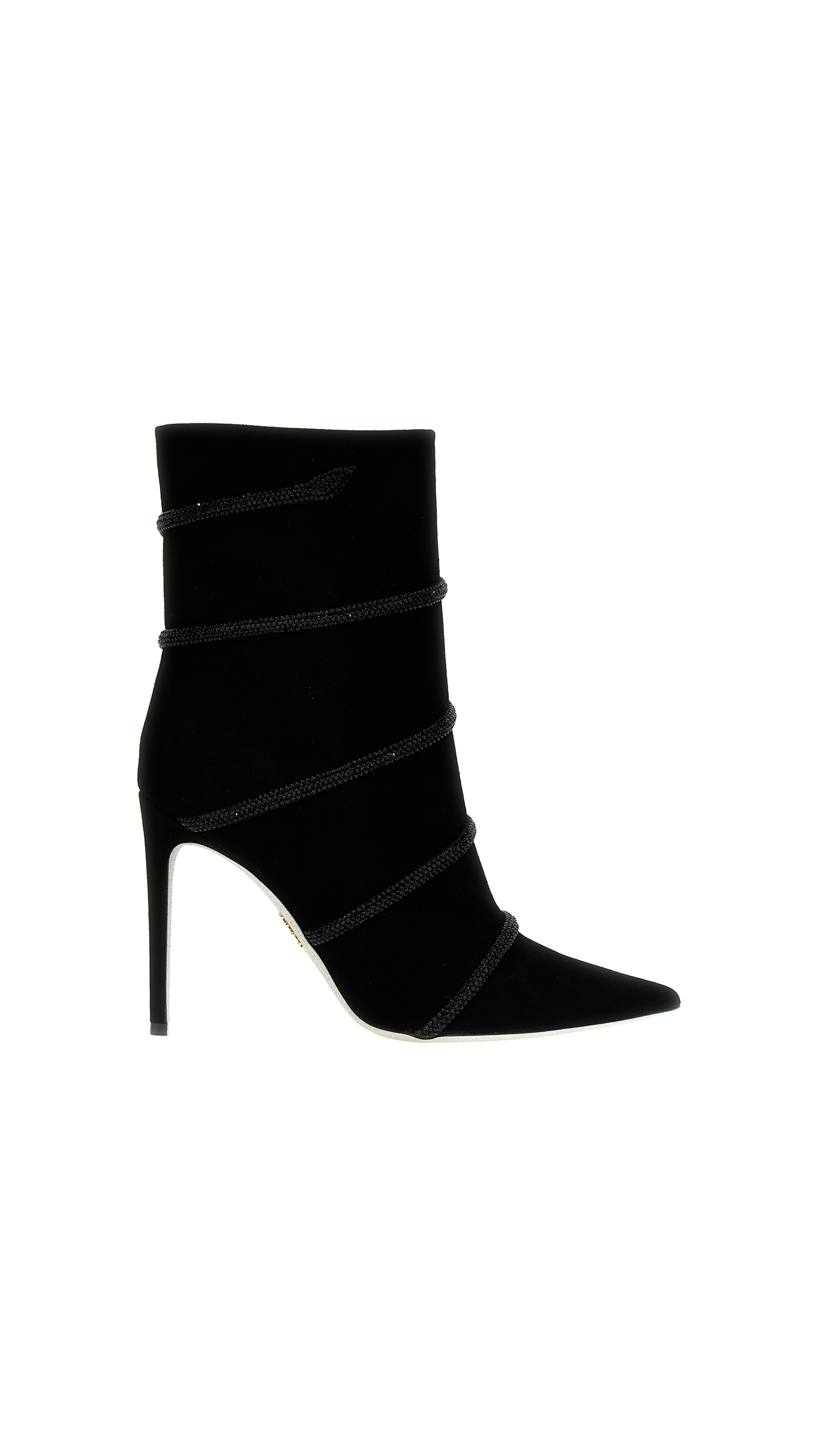 Suede Rhinestones Ankle Boots - Black