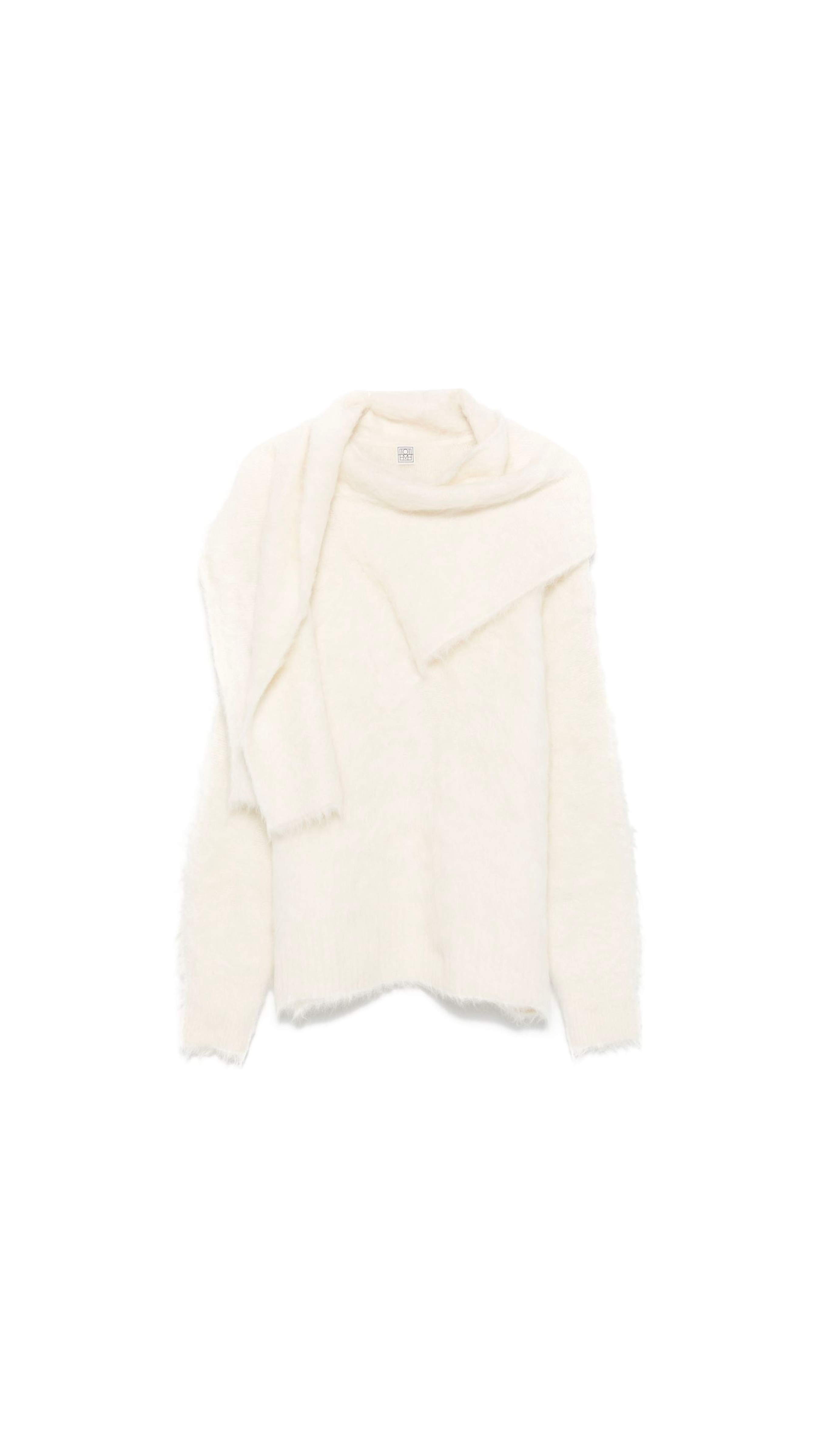 Draped-scarf Knitted Sweater - Ivory