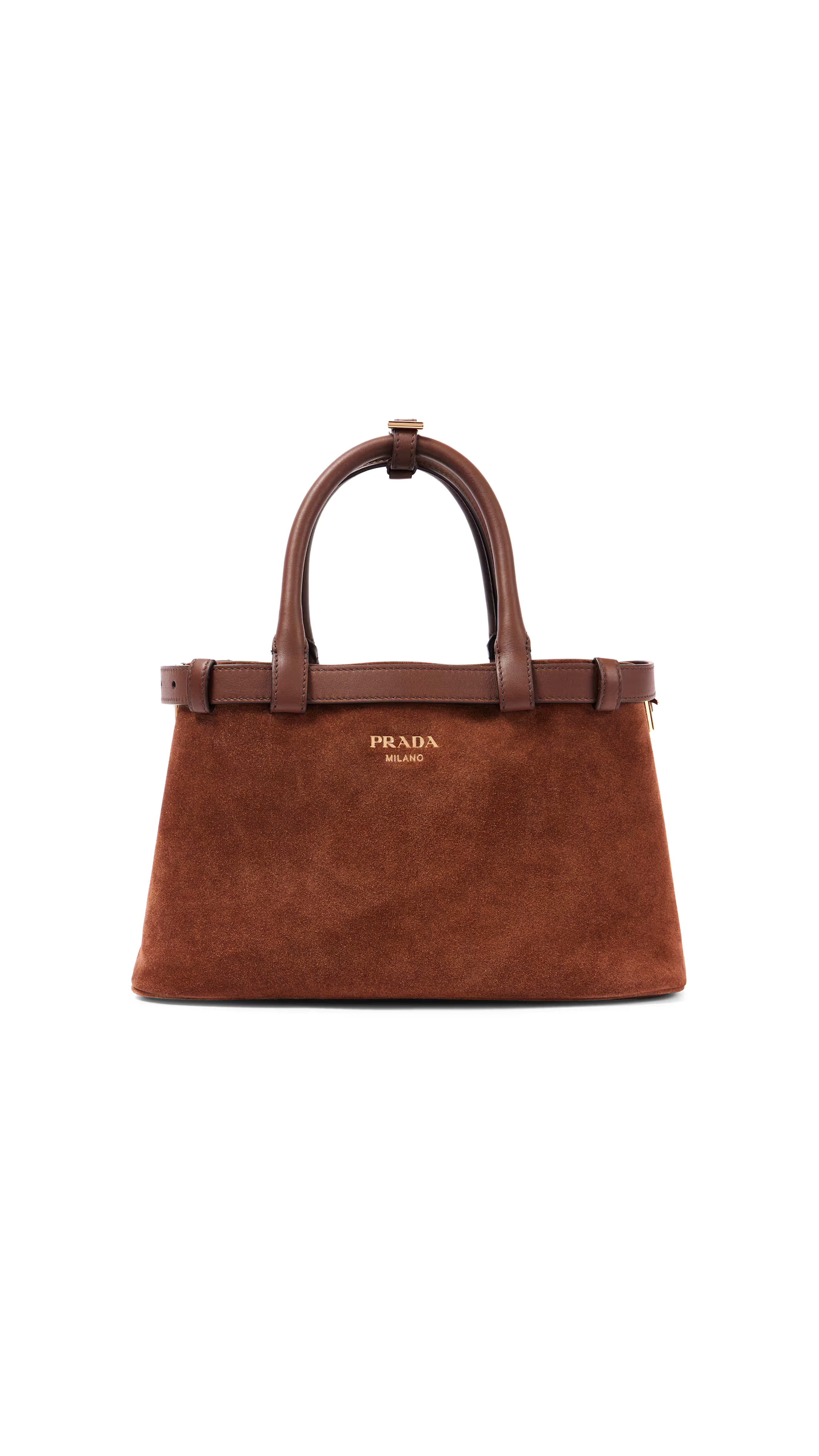 Prada Buckle Suede Small Leather Handbag with Belt - Brown