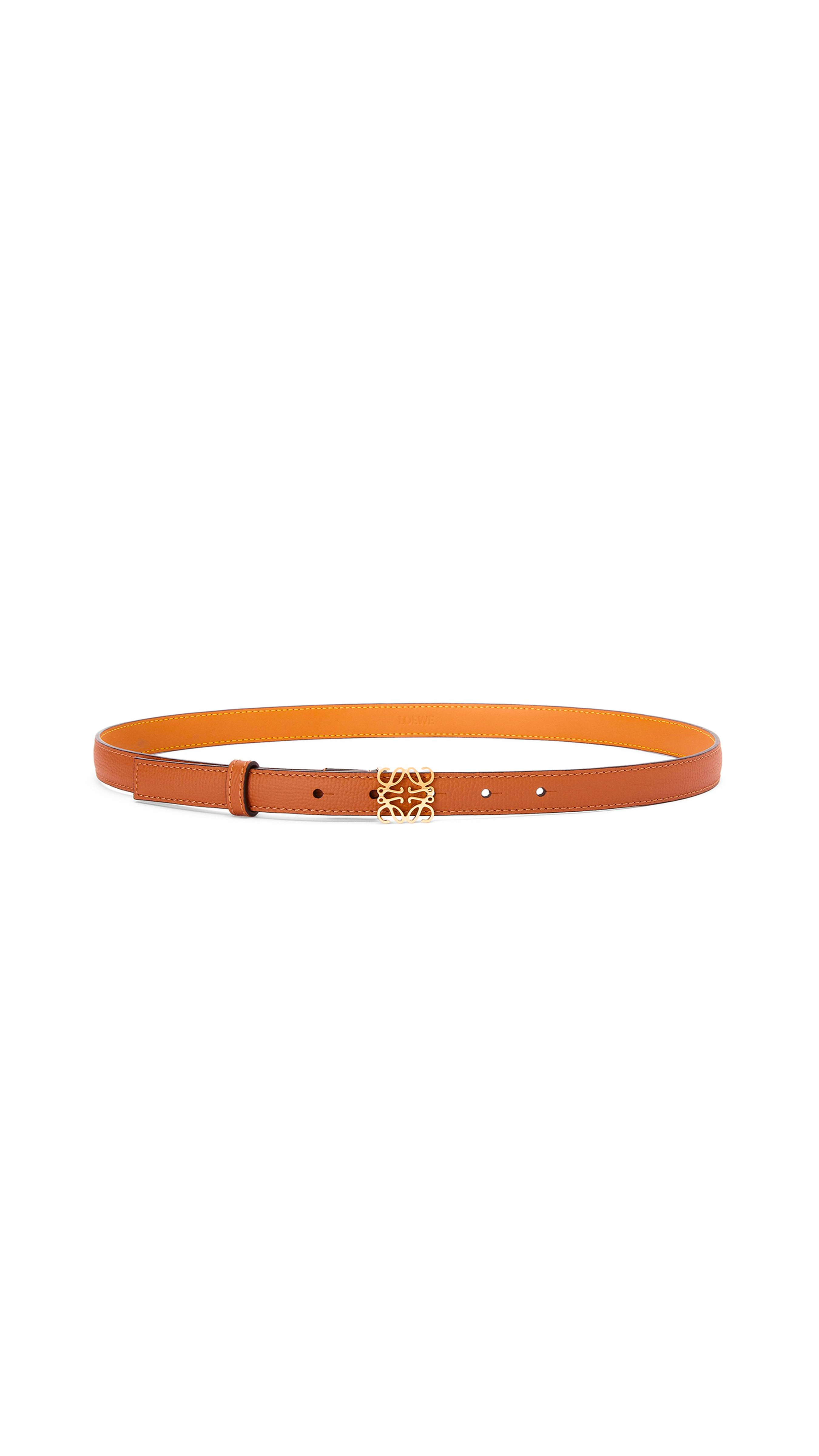 Anagram Belt in Pebble Grain Calfskin - Tan/Gold
