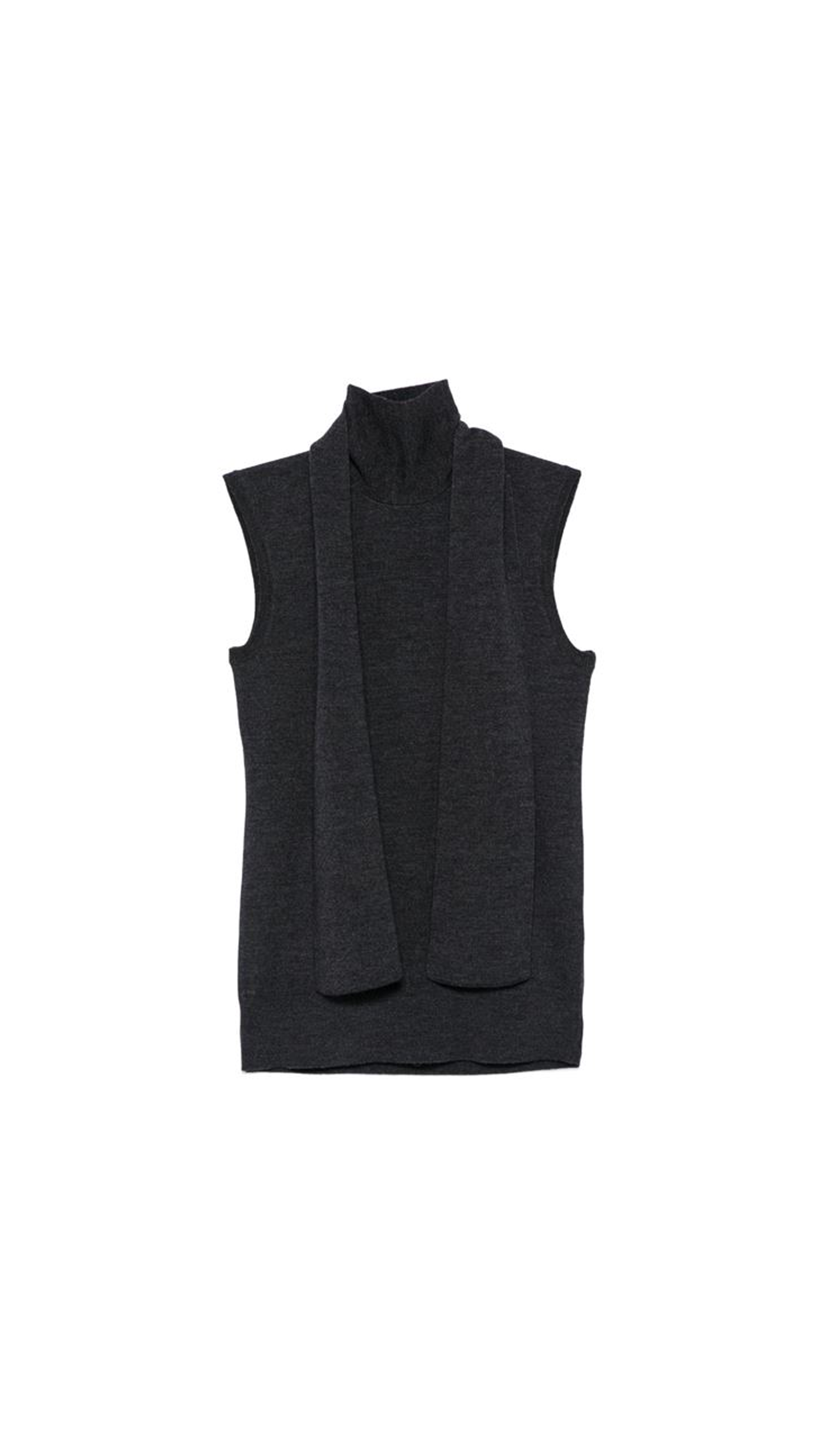 Sleeveless Scarf Knit Top - Black