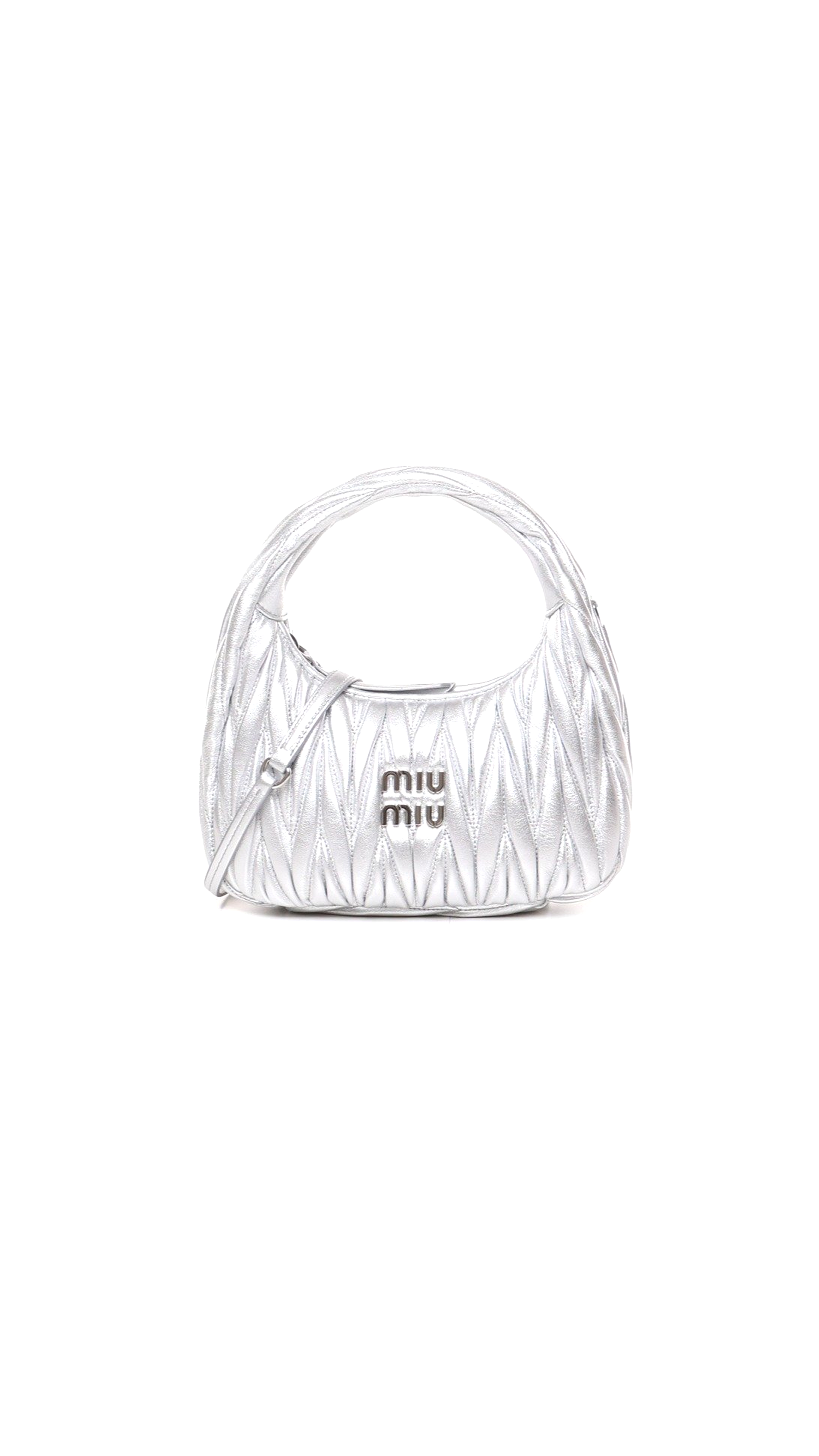 Wander Matelassé Logo Plaque Mini Hobo Bag - Silver