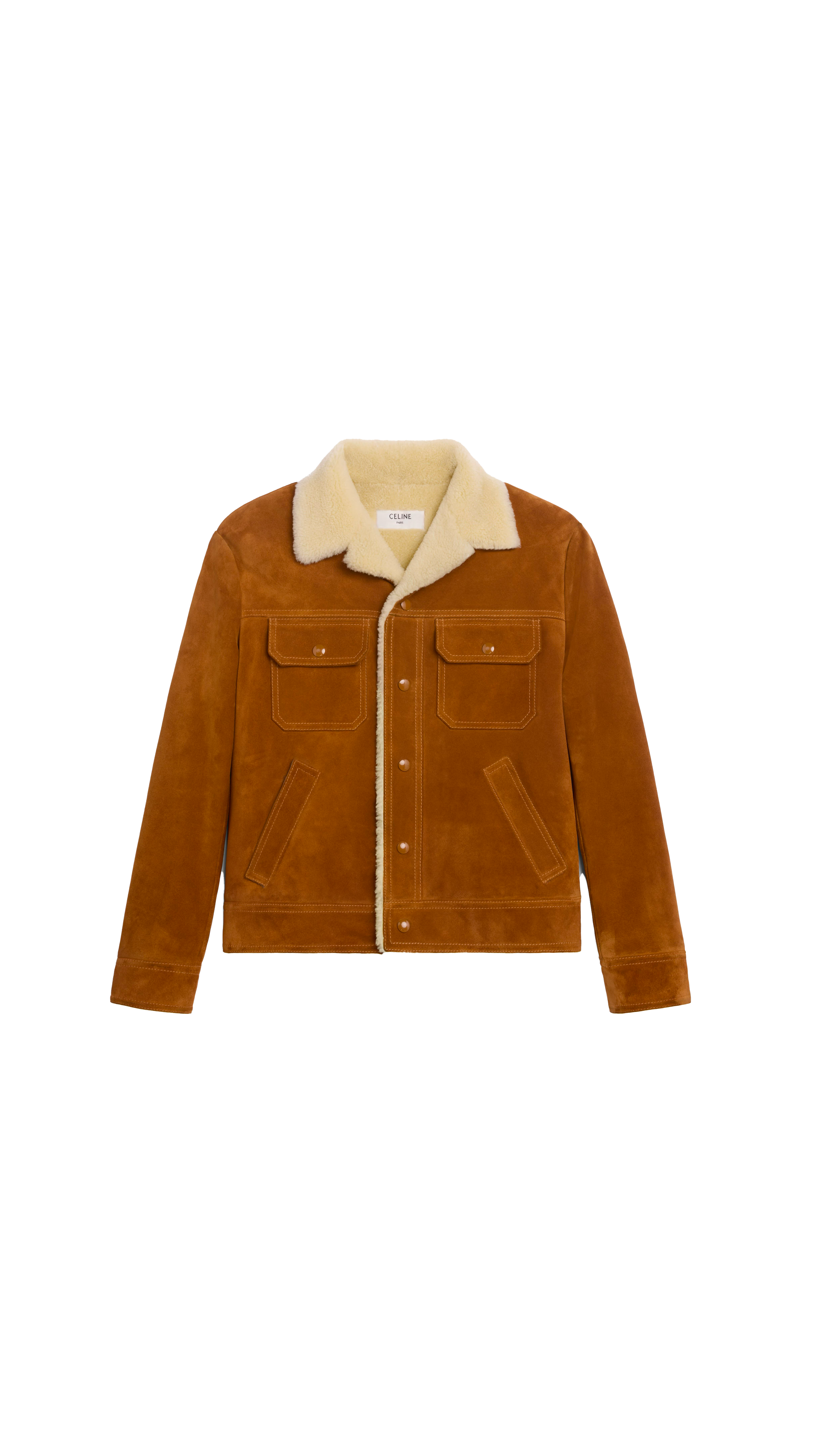 Trucker Jacket In Split Calfskin - Brown\Cream