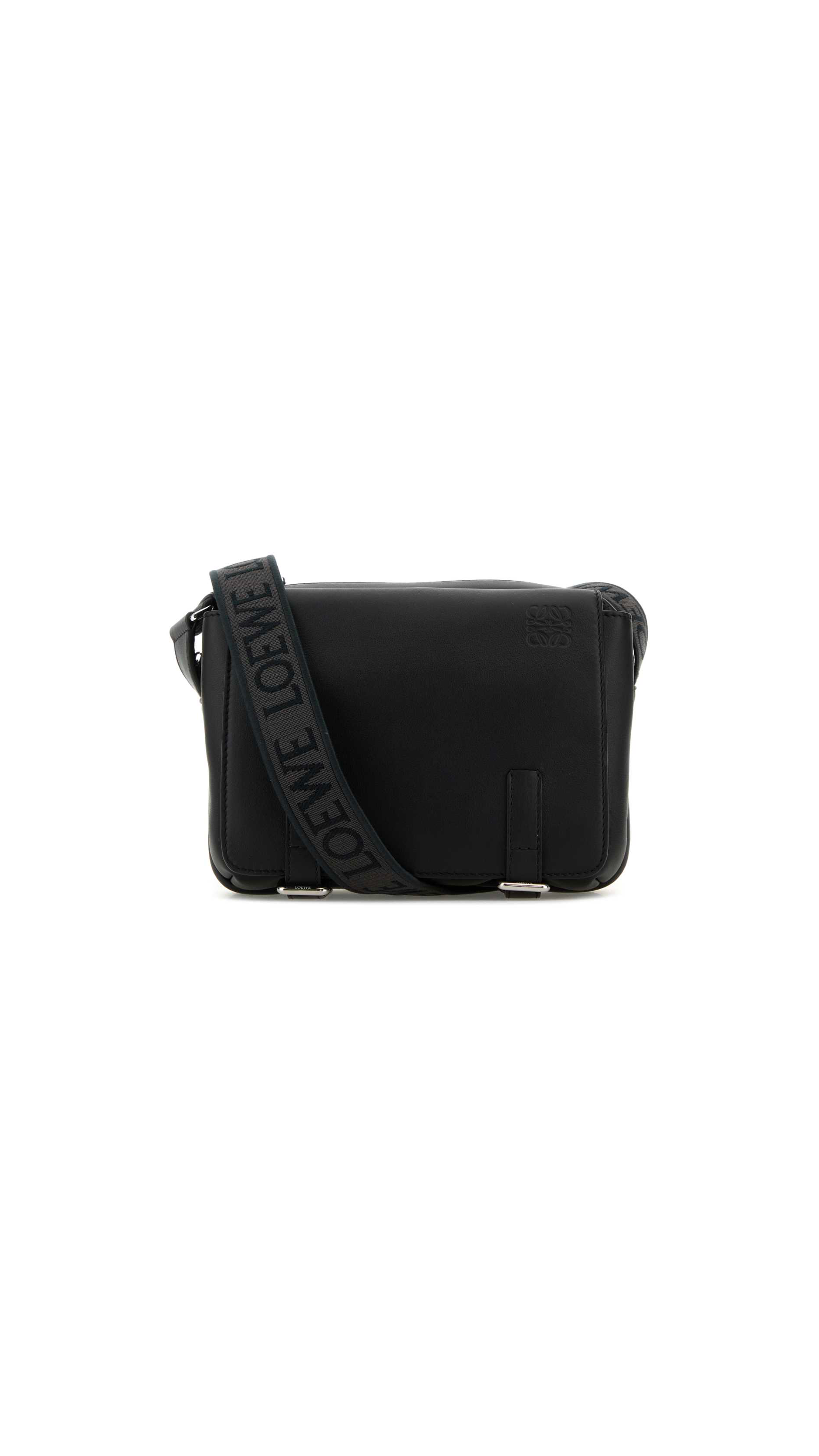 XS Military Messenger Bag in Supple Smooth Calfskin and Jacquard - Black