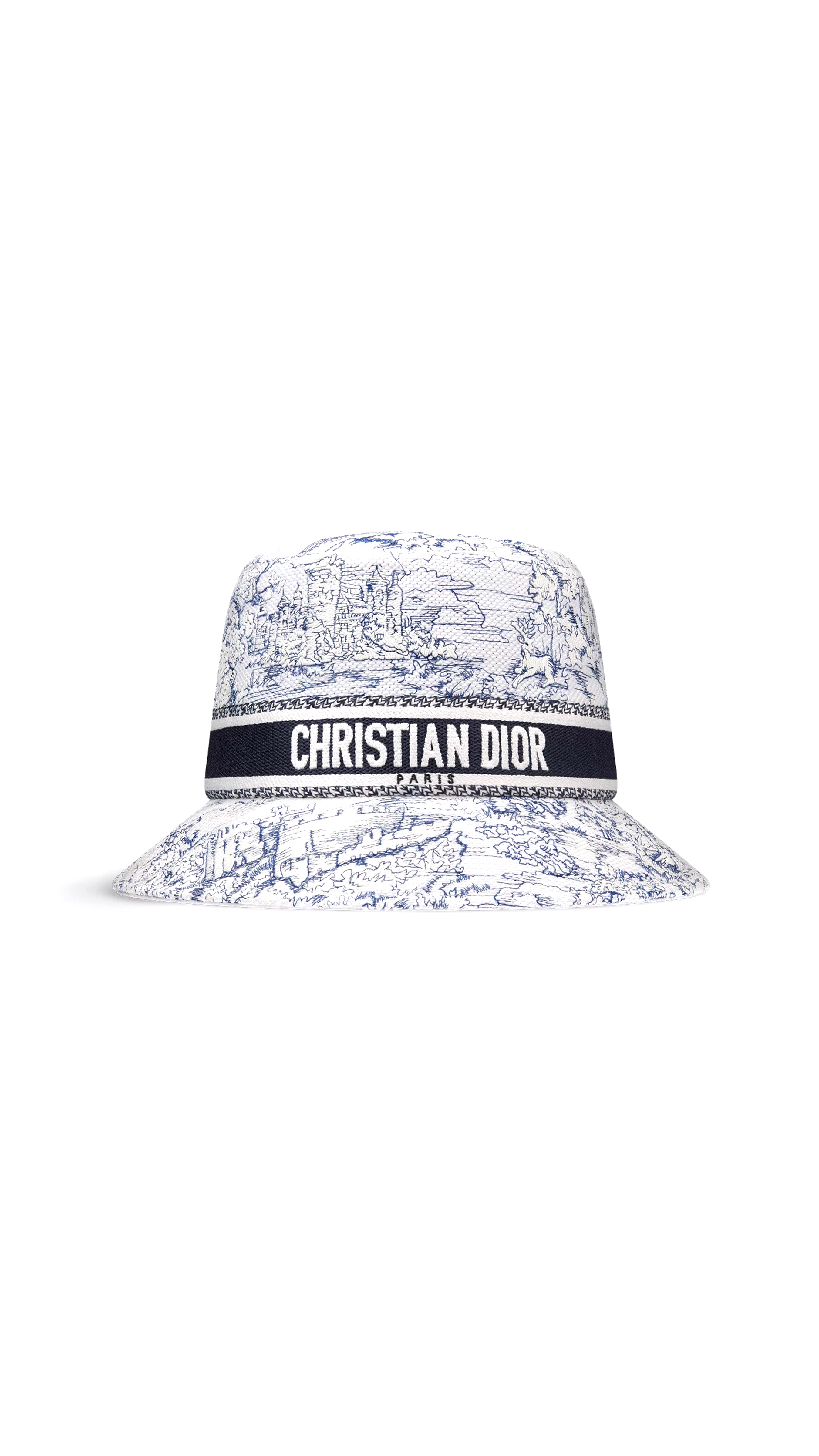 D-Bobby Toile de Jouy Scotland Small-Brim Bucket Hat - White/Blue