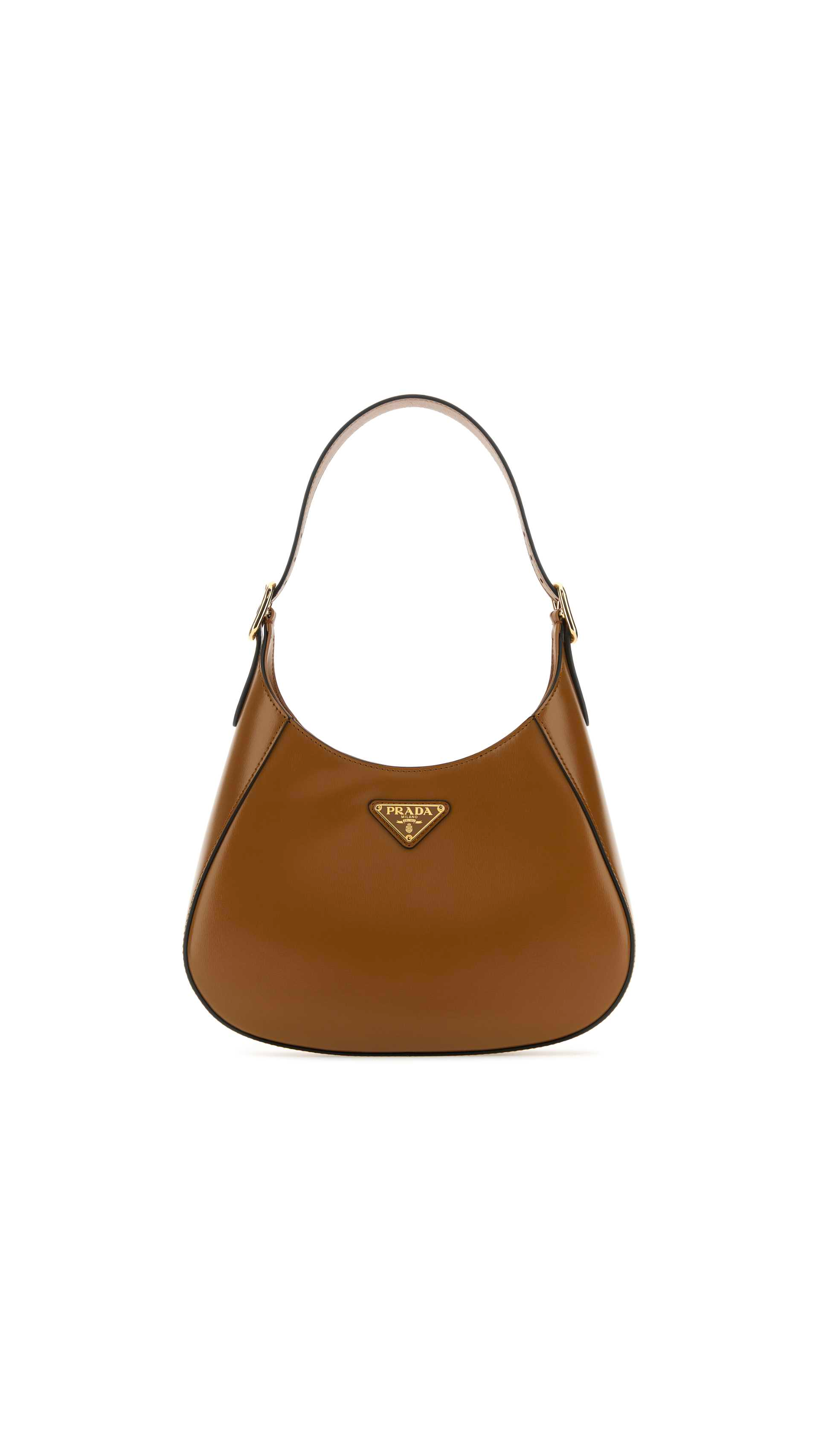 Prada Logo Plaque Zip-Up Hobo Bag - Biscuit