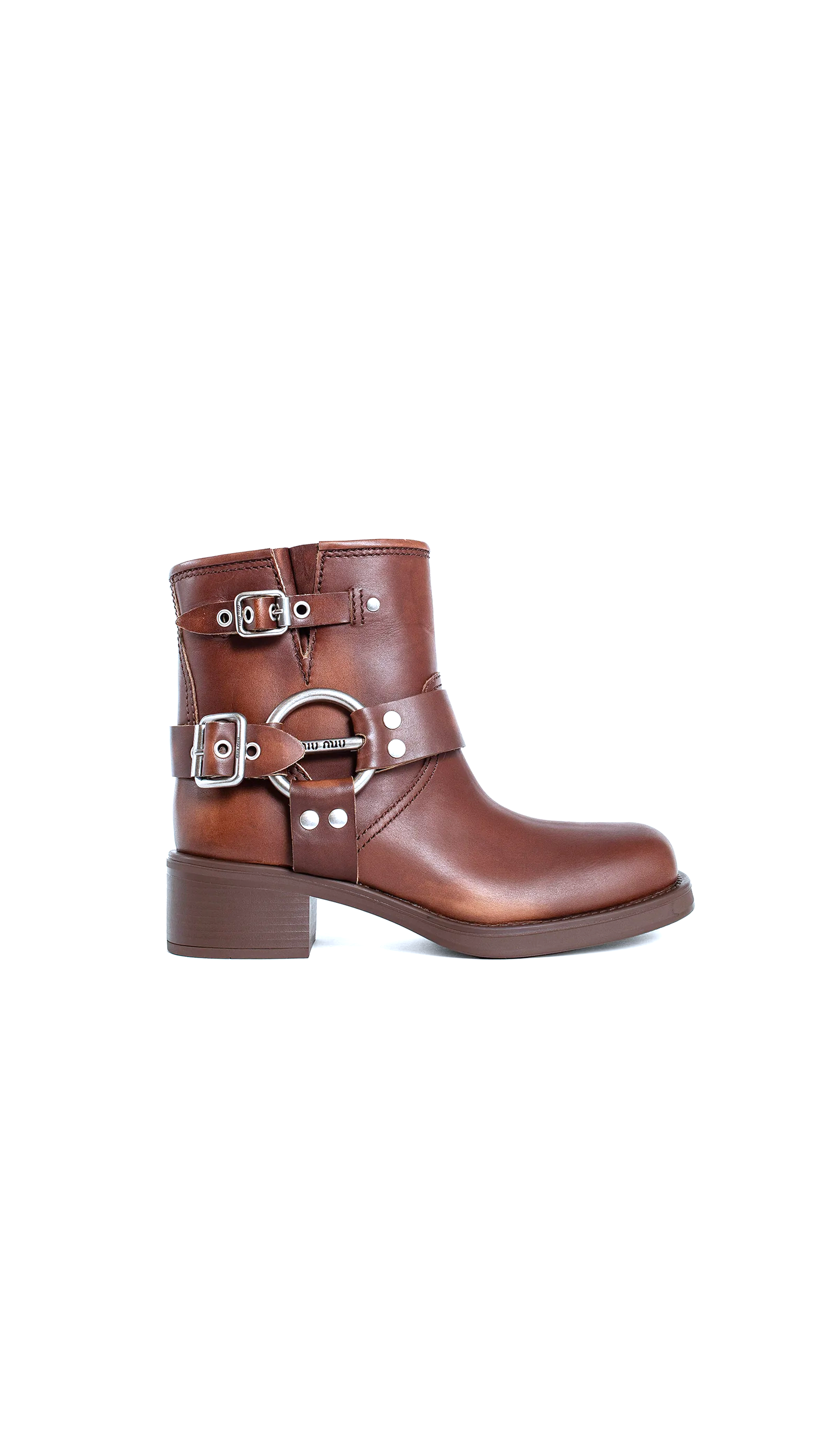 Vintage-Look Leather Ankle Boots - Brown