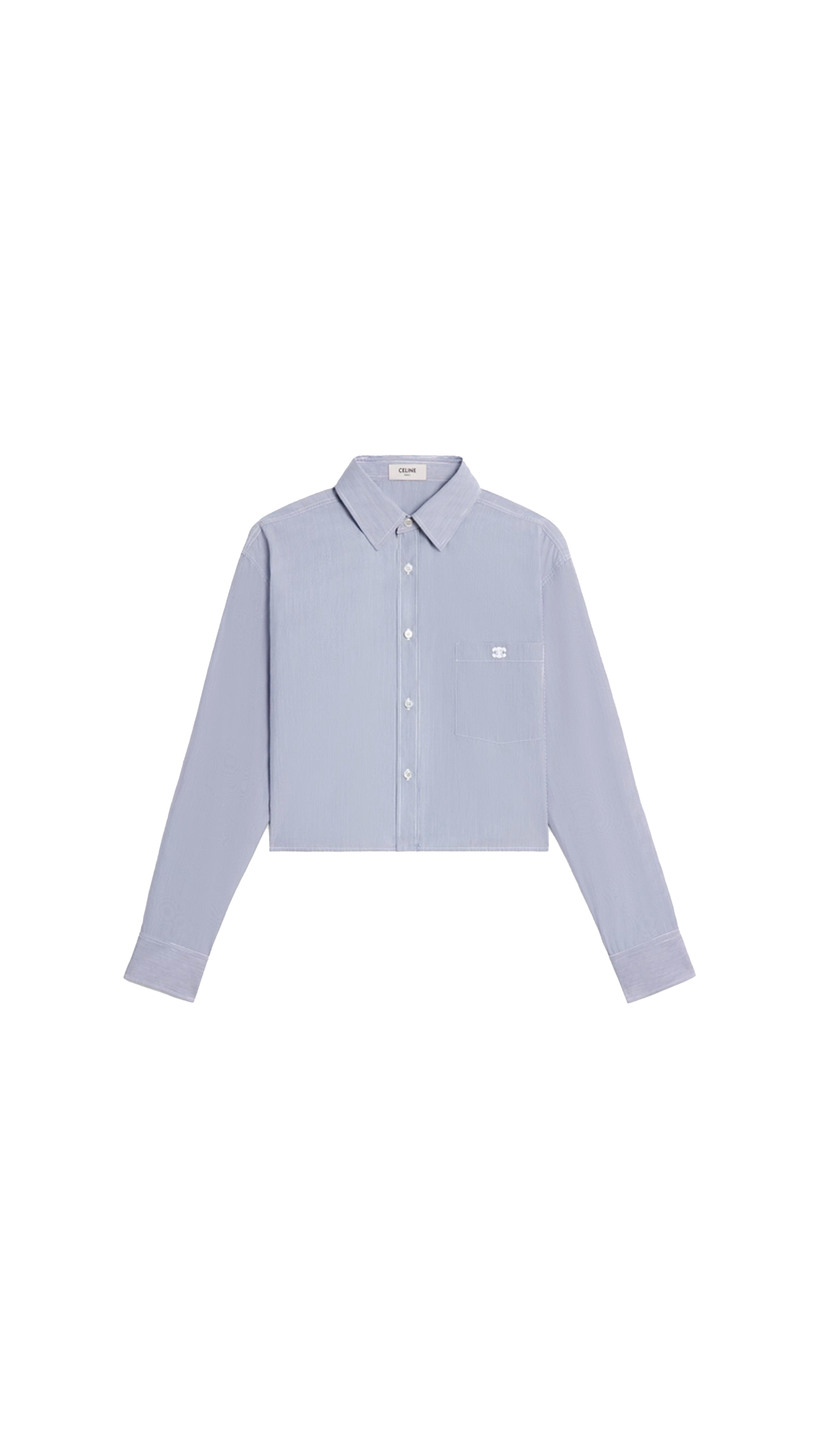 Cropped Shirt In Striped Cotton and Silk - Craie/Marine