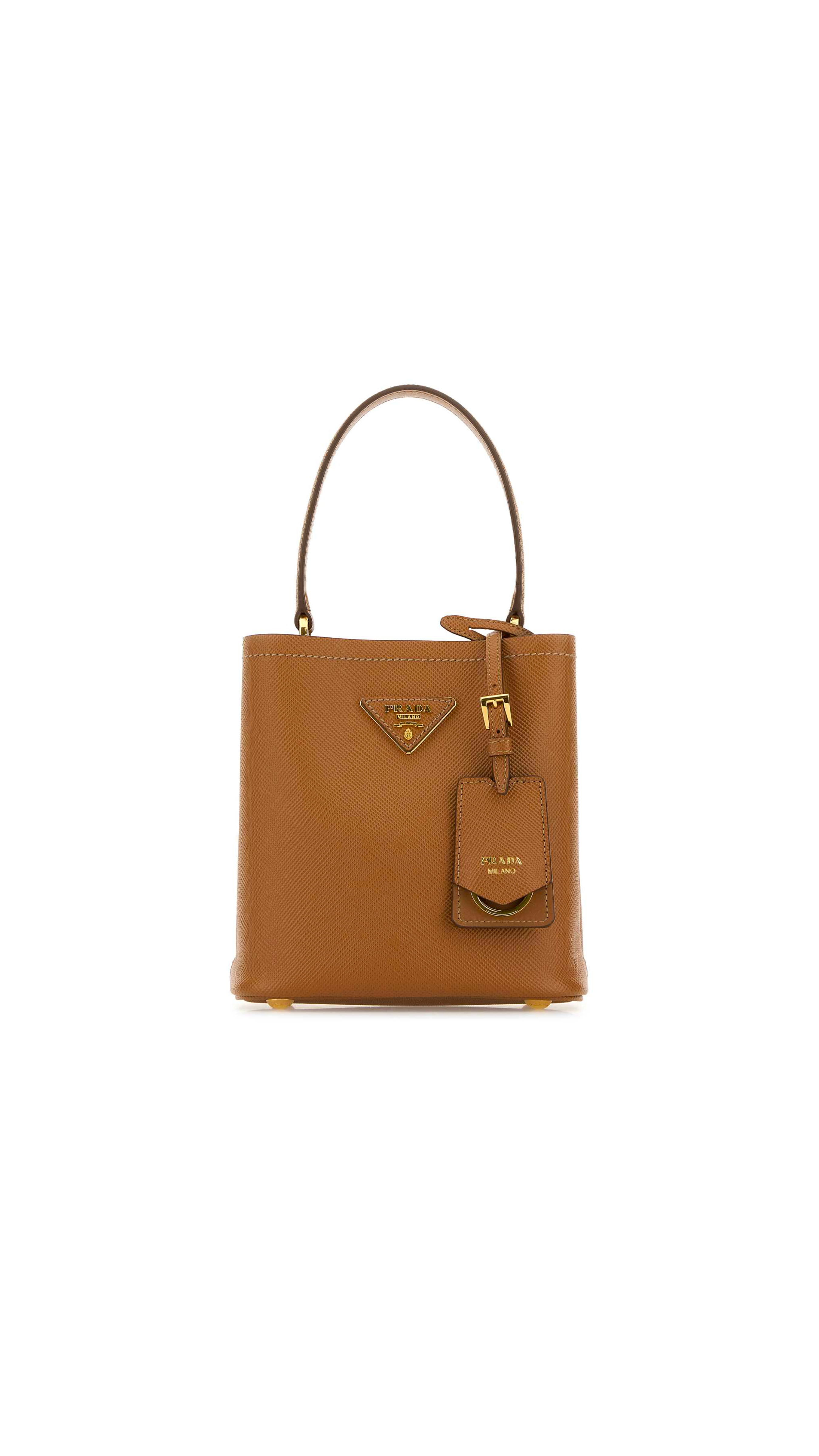 Small Saffiano Leather Prada Panier Bag - Caramel