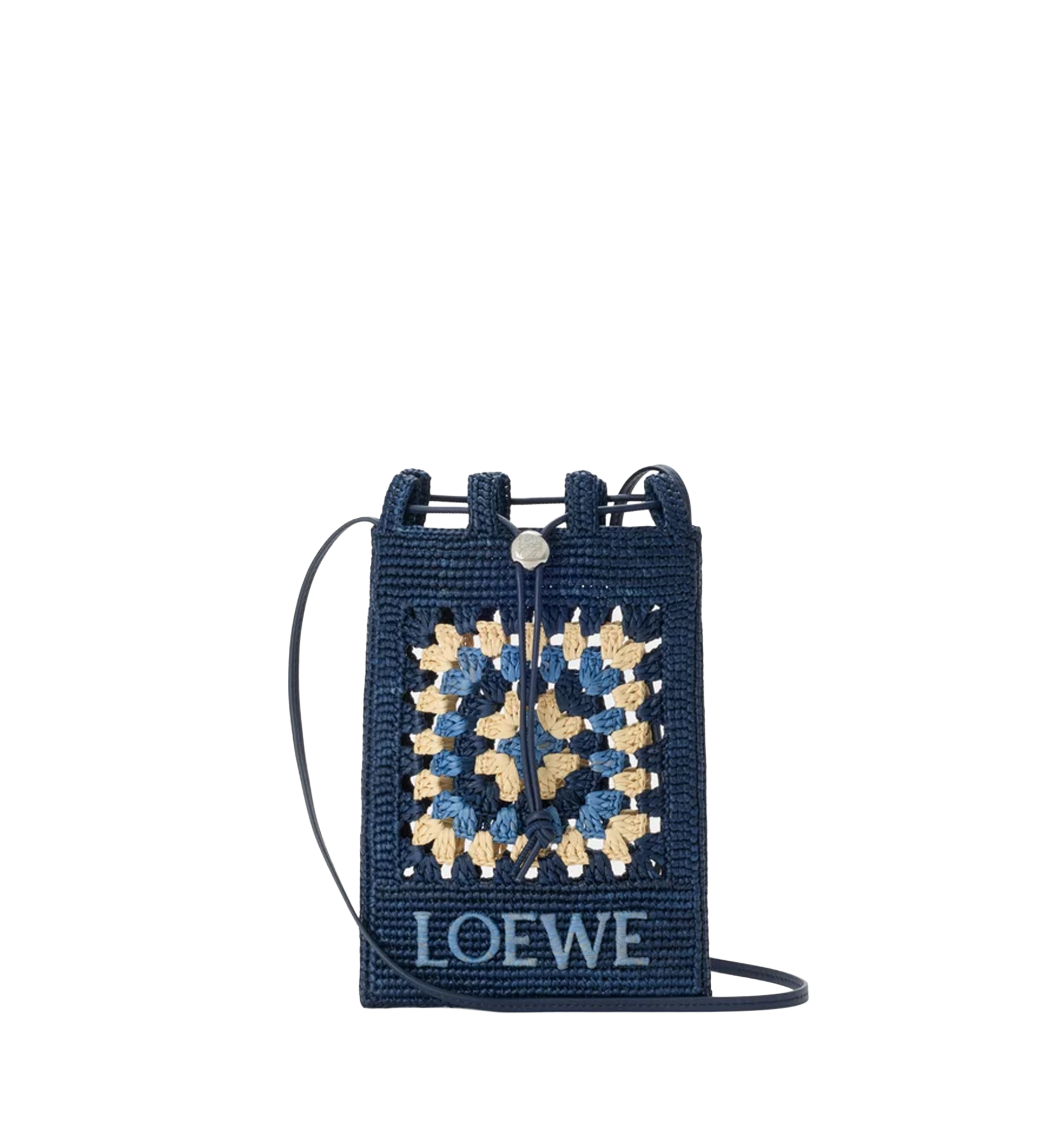 Drawstring pocket in classic calfskin and raffia