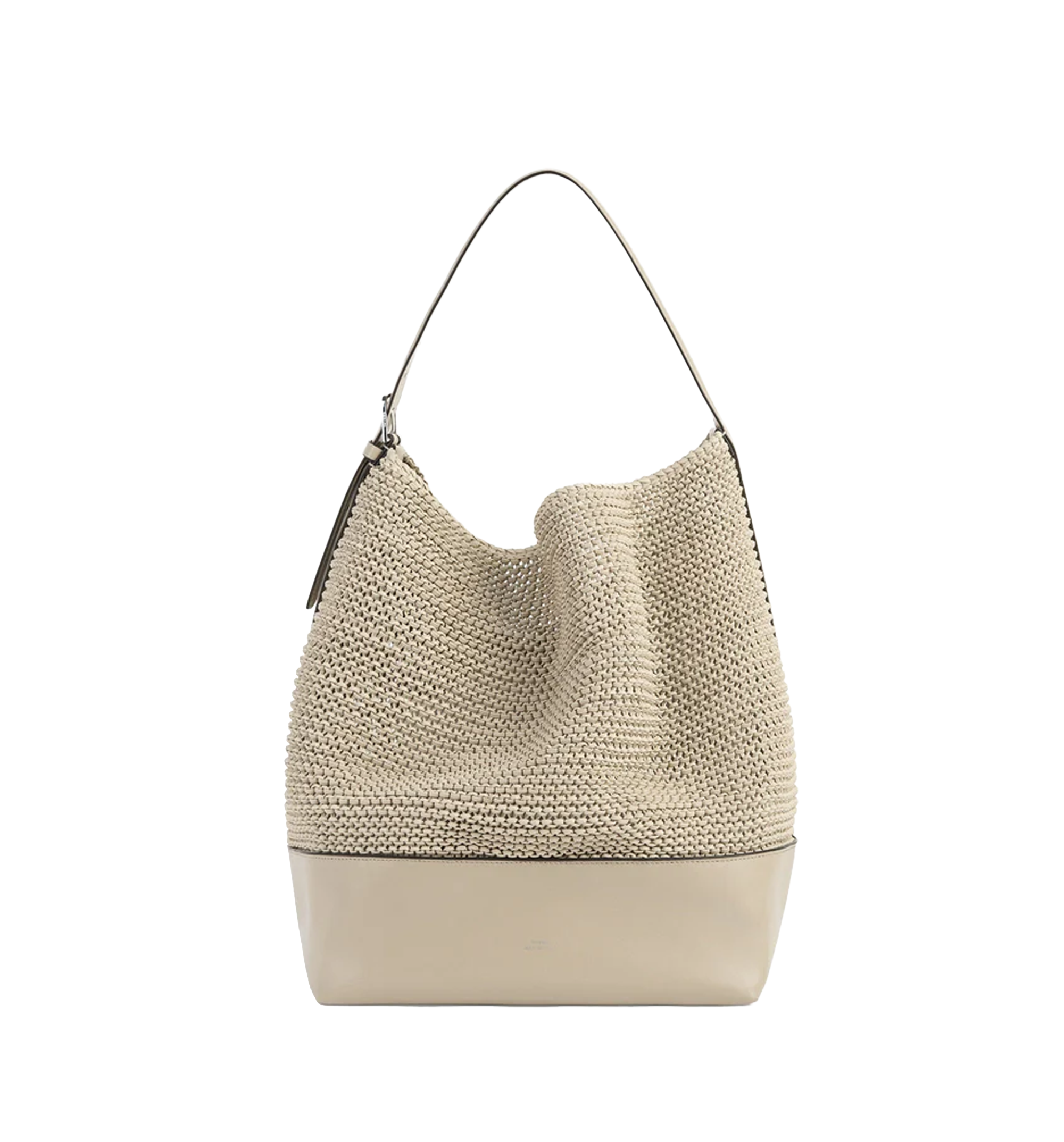 Belted woven leather tote