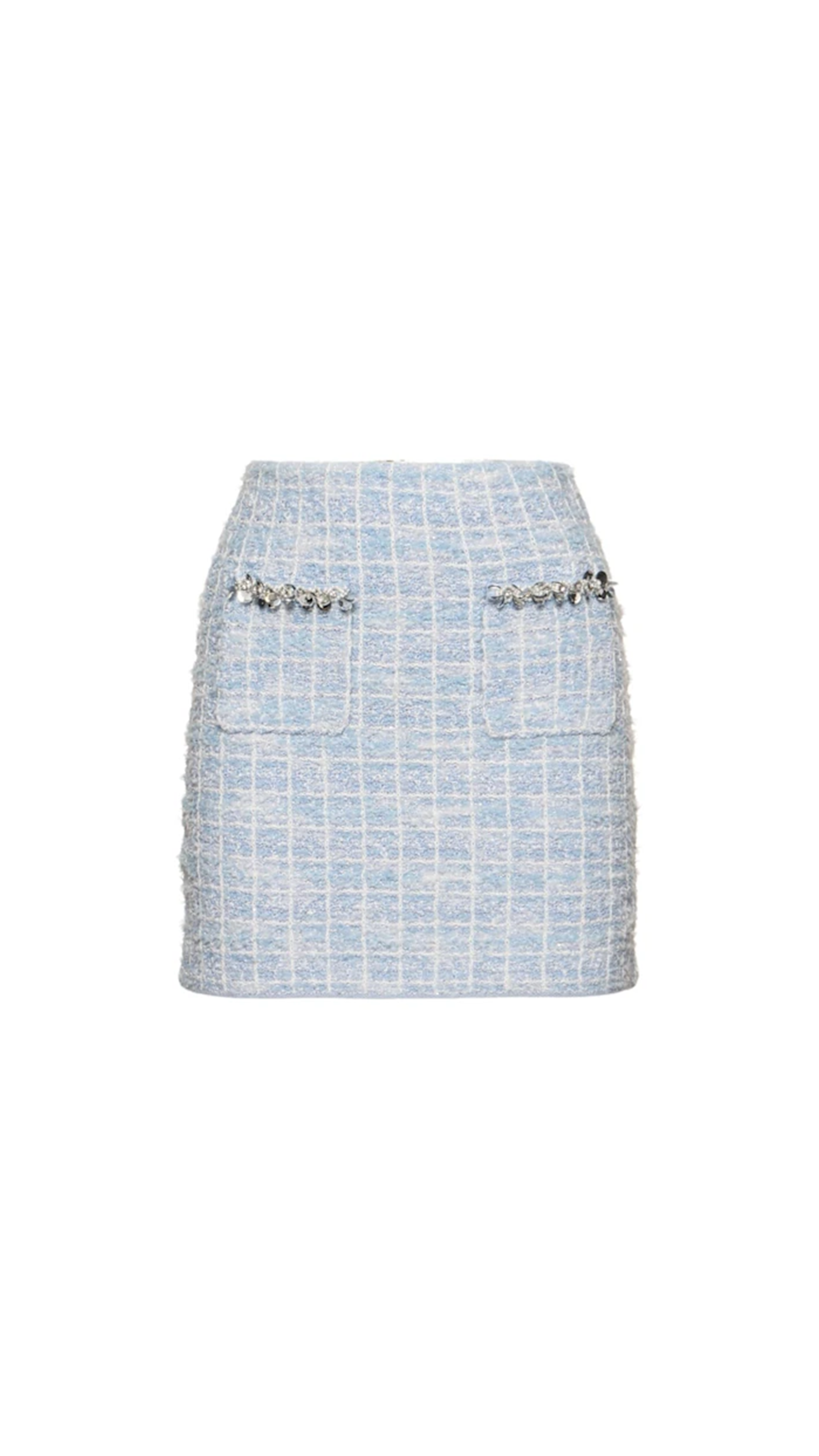 Check Tweed Knit Skirt - Blue