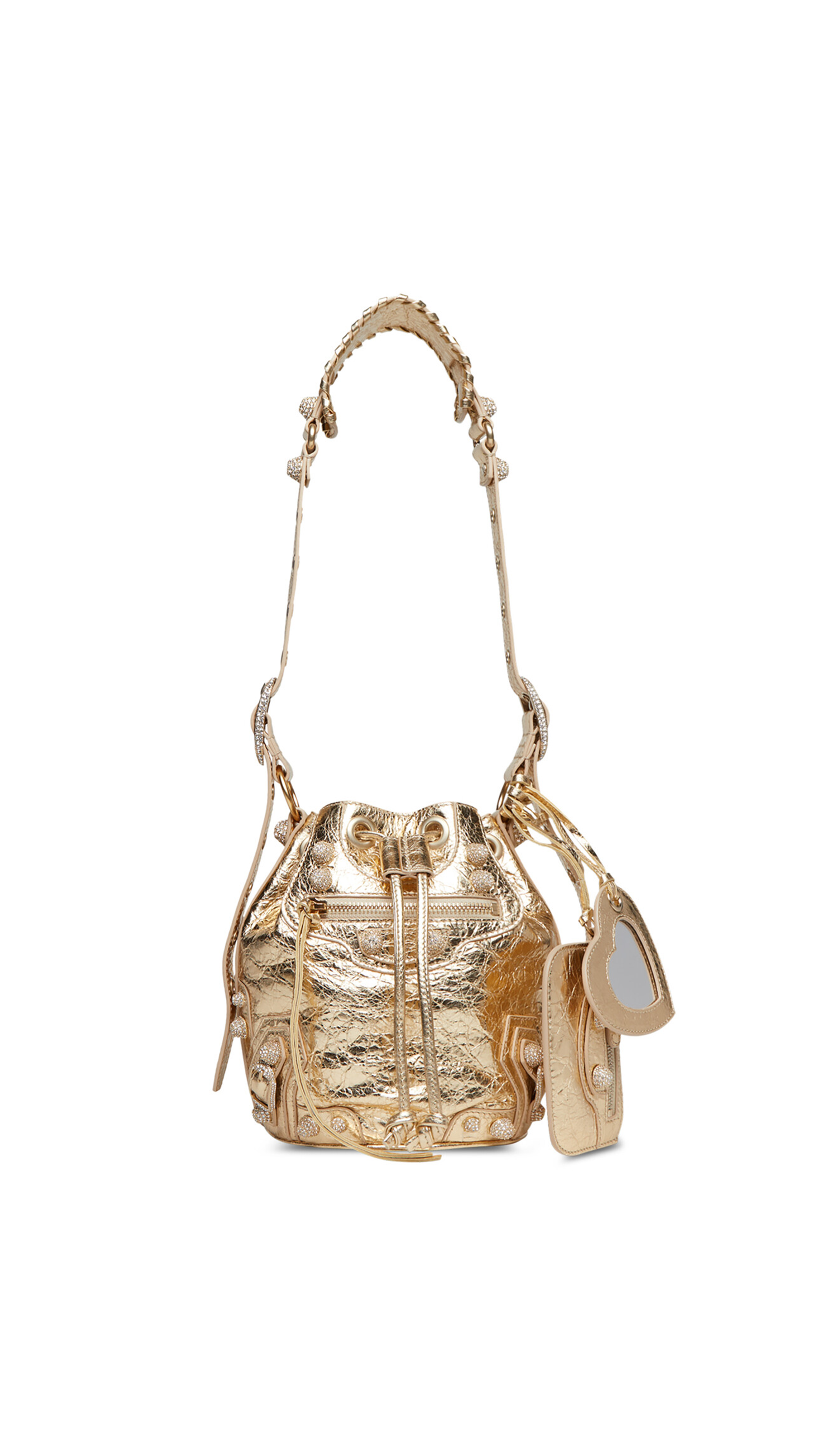 Le Cagole XS Bucket Bag With Rhinestones - Gold