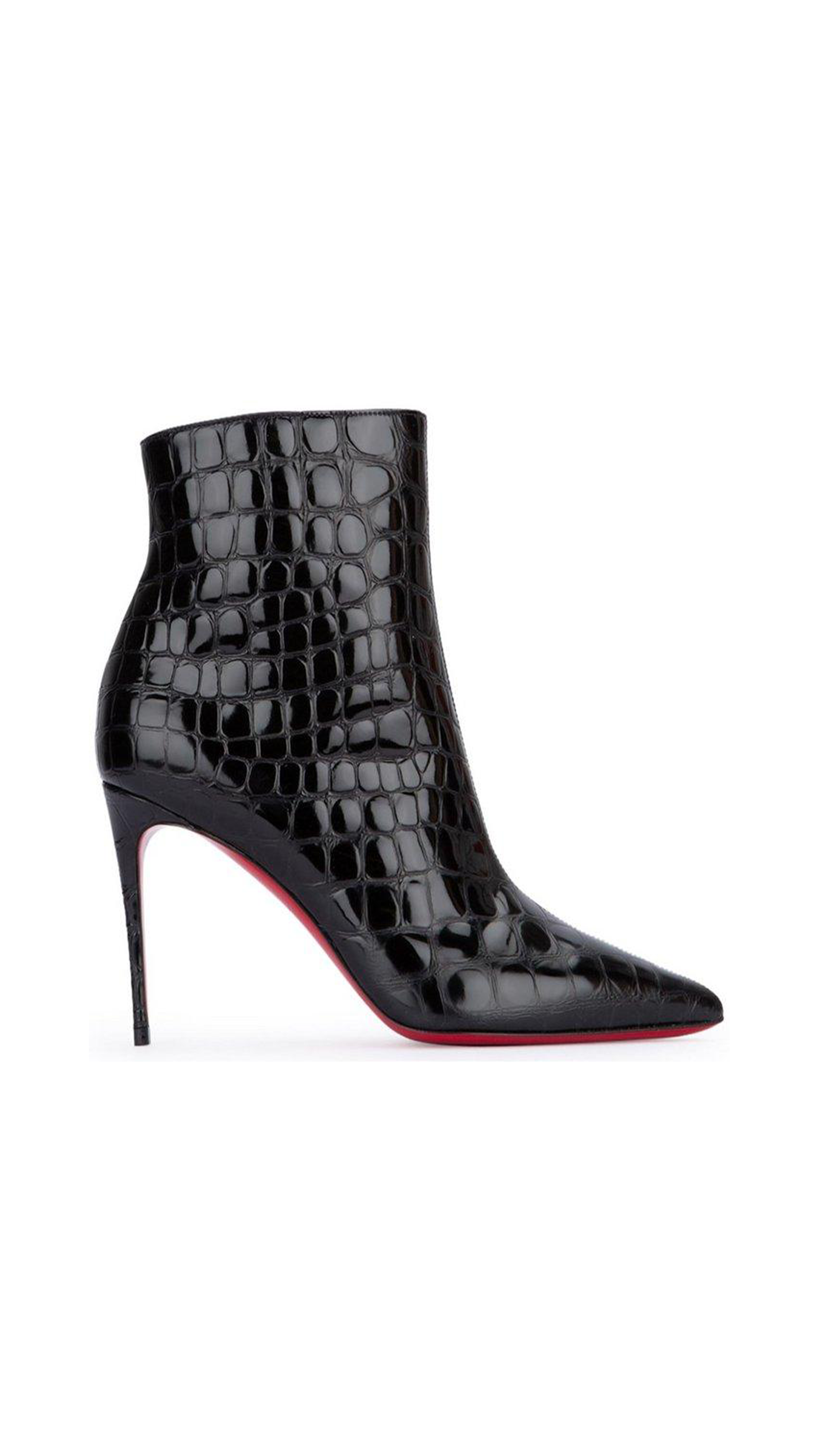 So Kate Booty in Croco Embossed Patent Leather - Black