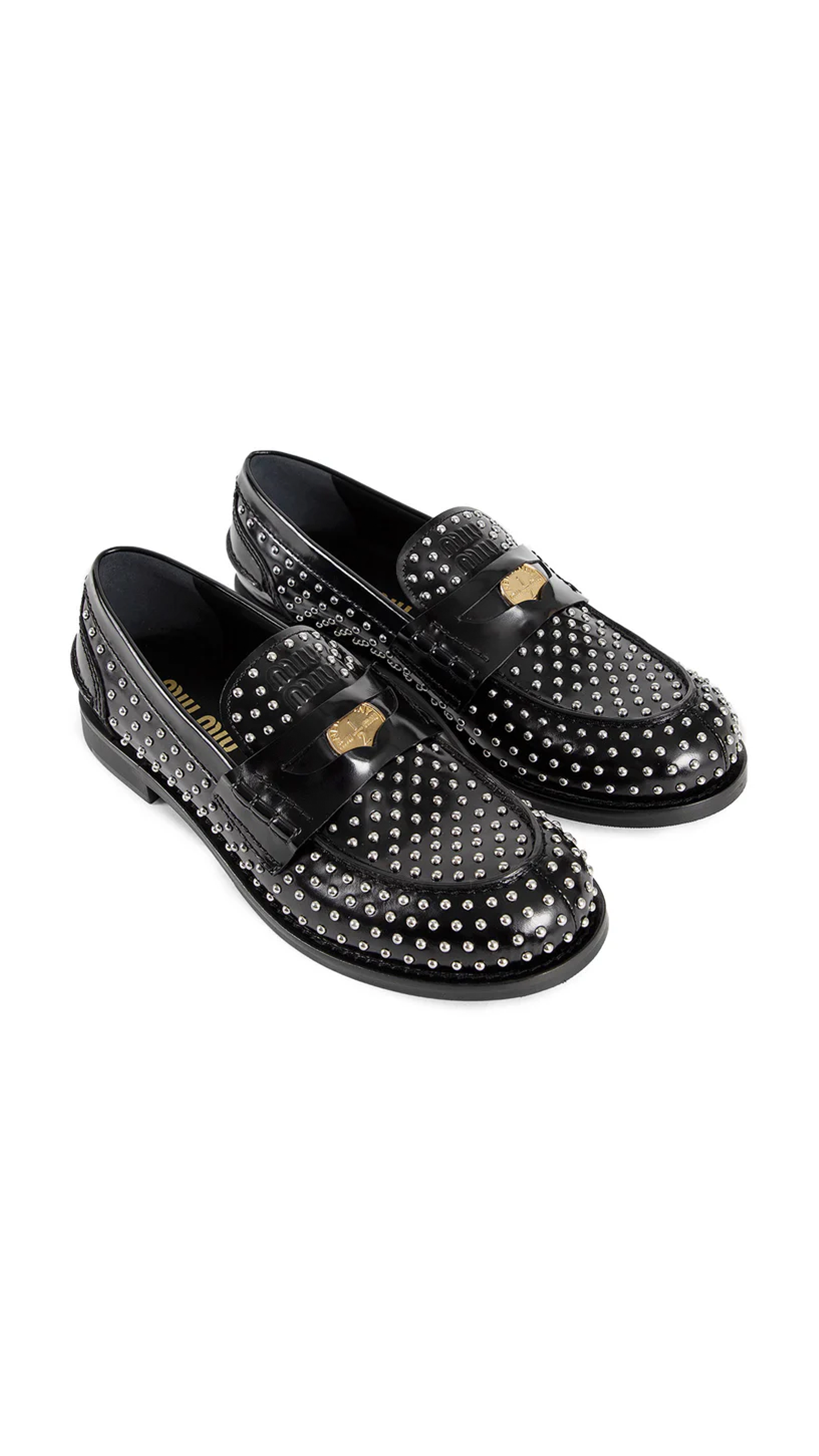 Studed Leather Penny Loafers - Black