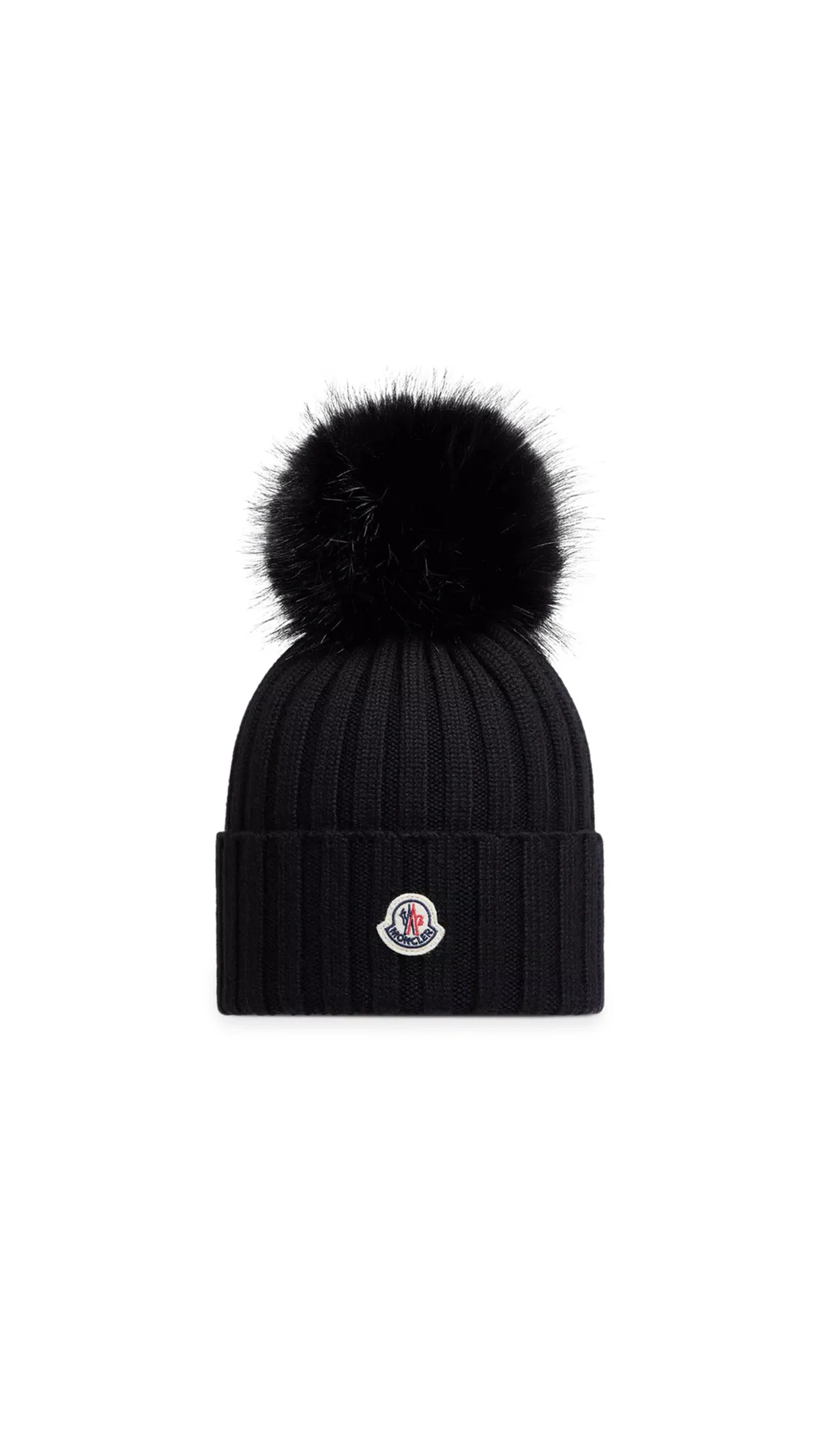 Wool Beanie with Pom Pom - Black