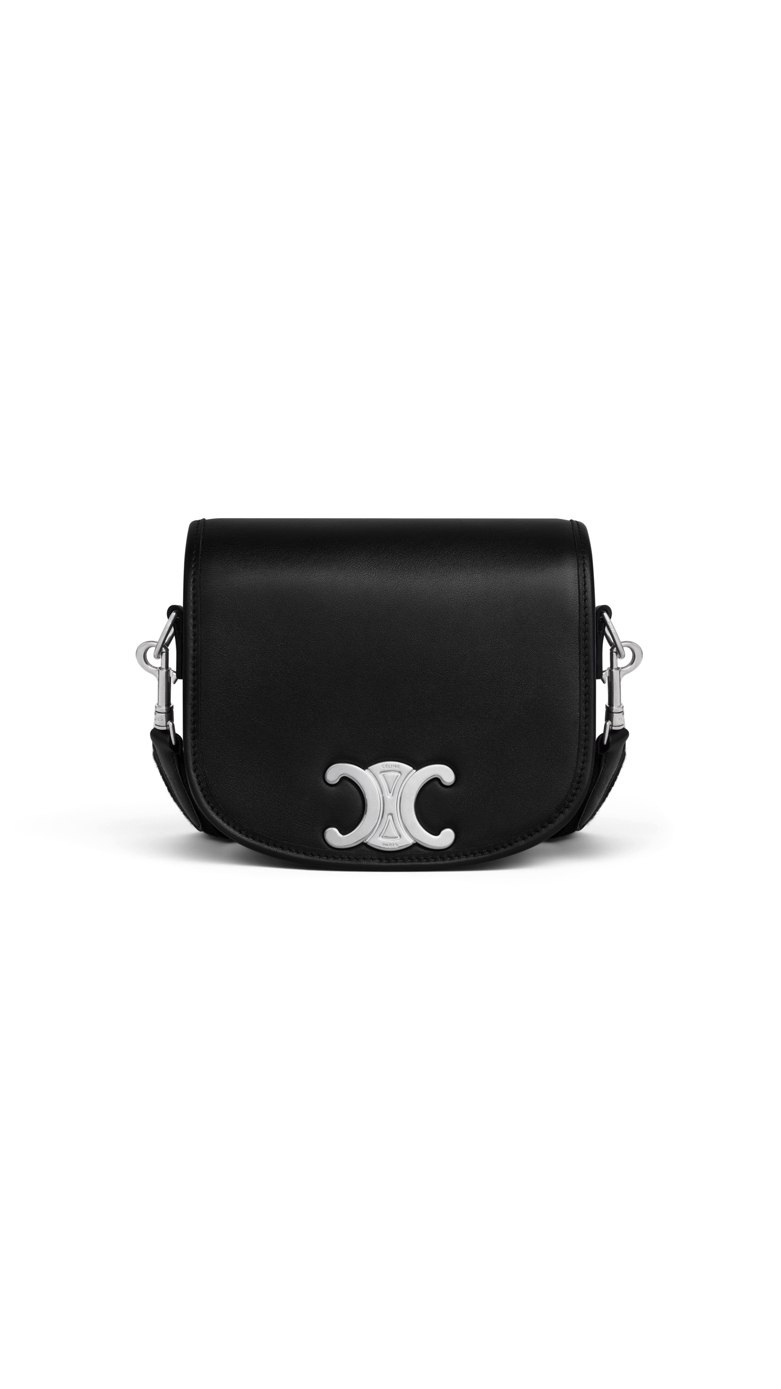 Small Besace Strap Triomphe in Supple Natural Calfskin - Black