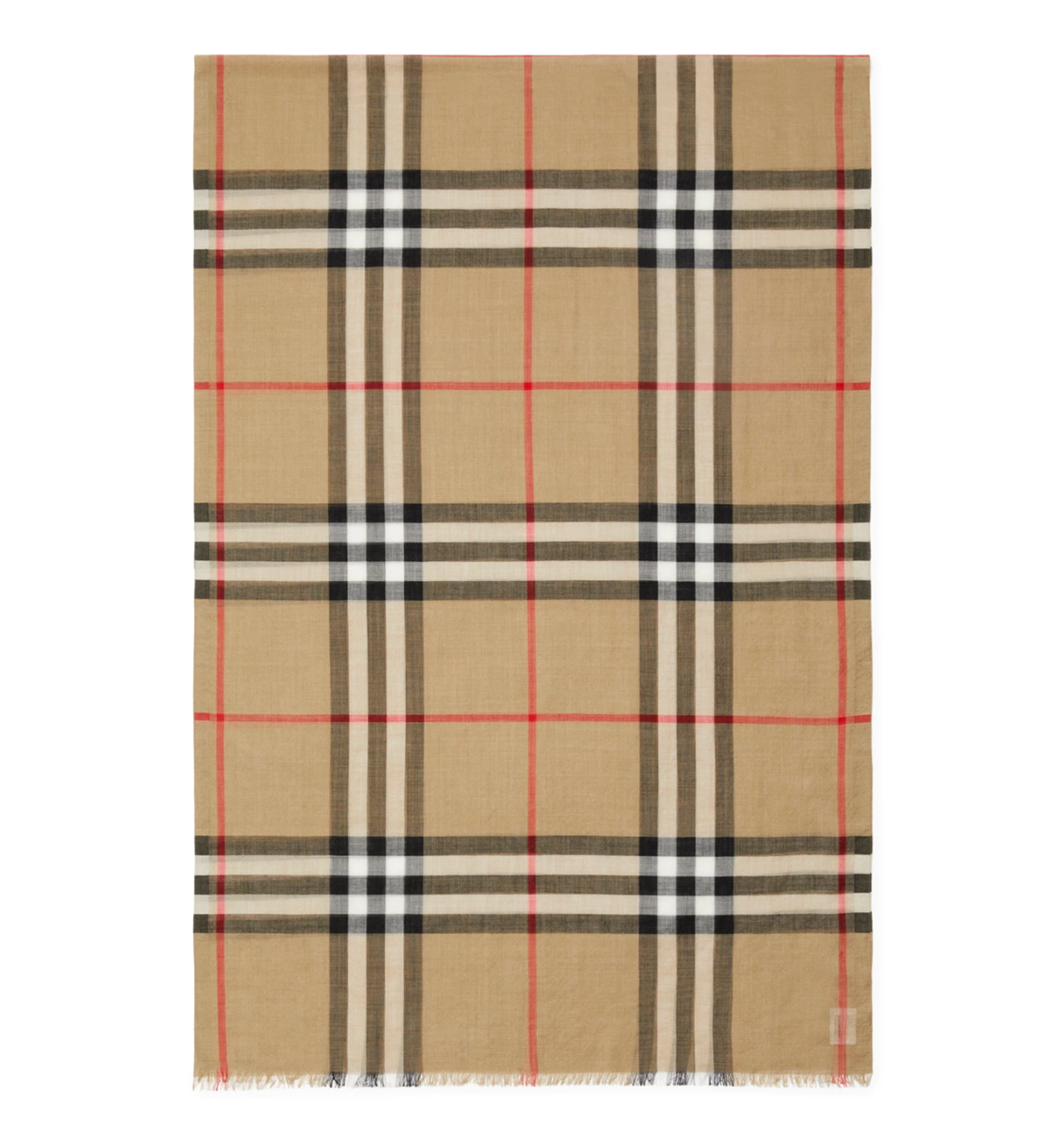 Wide Check Wool Silk Scarf