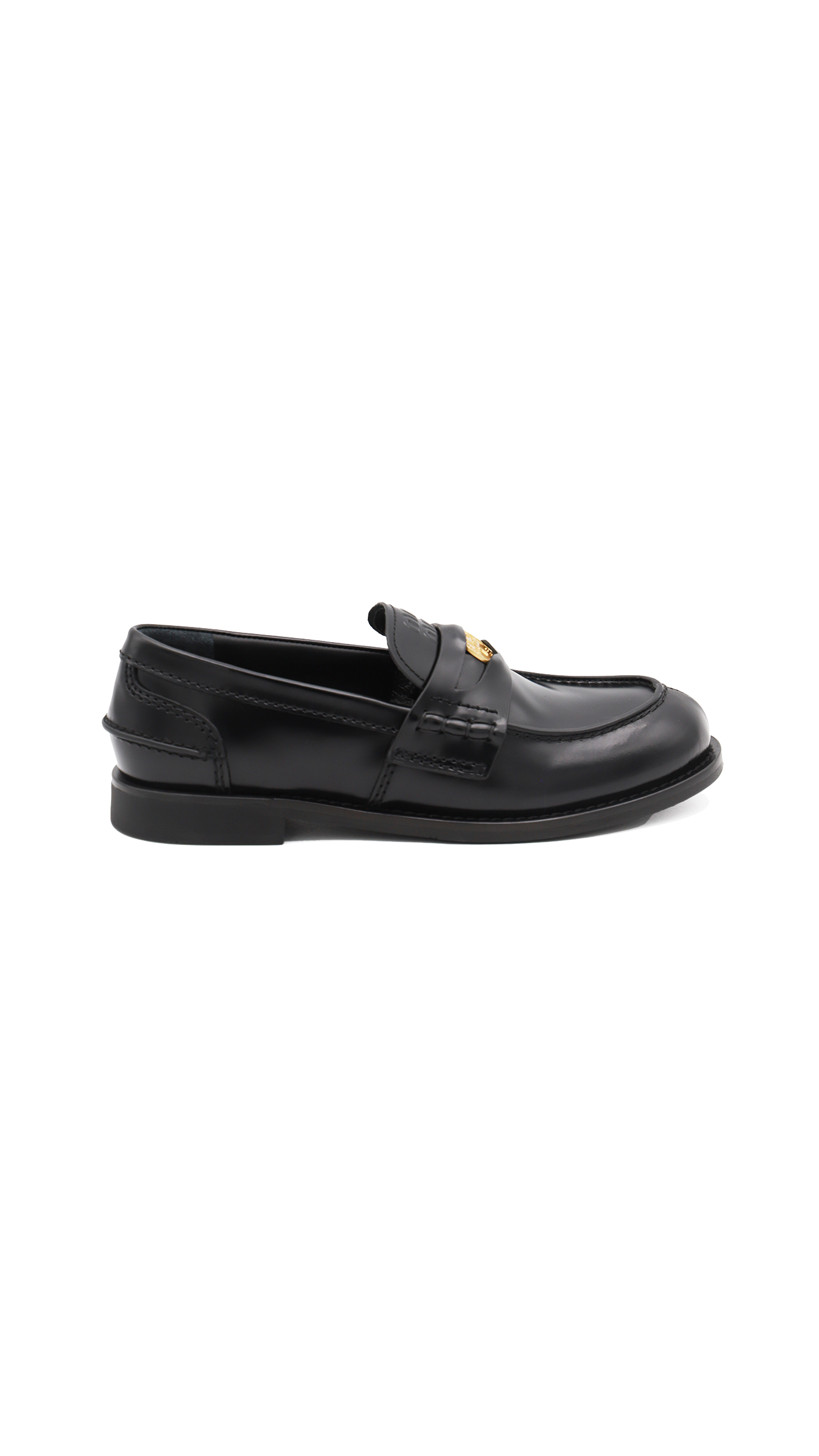 Brushed Leather Penny Loafers - Black/Gold