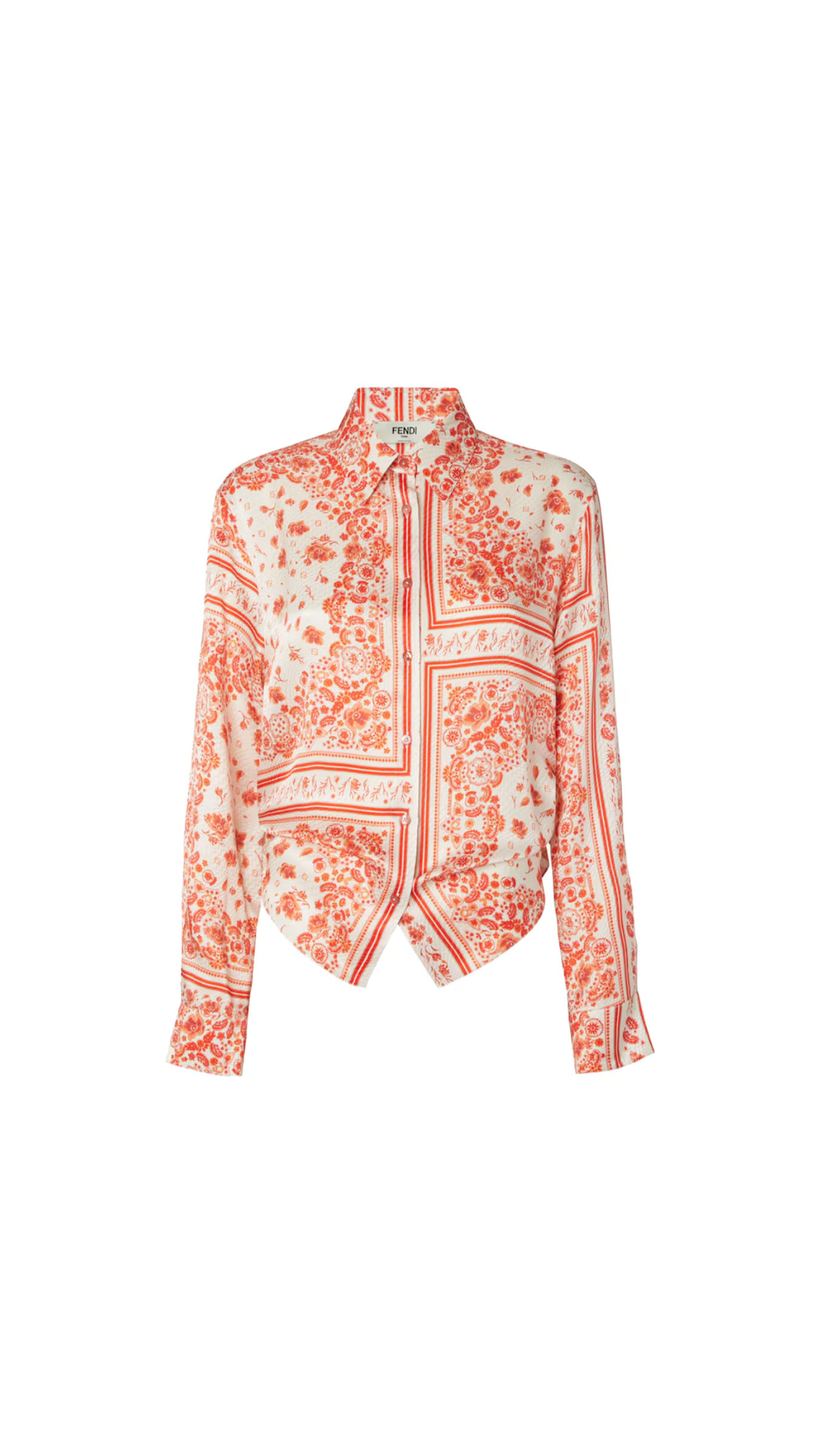 Silk Shirt with Bandana Print - White/Coral