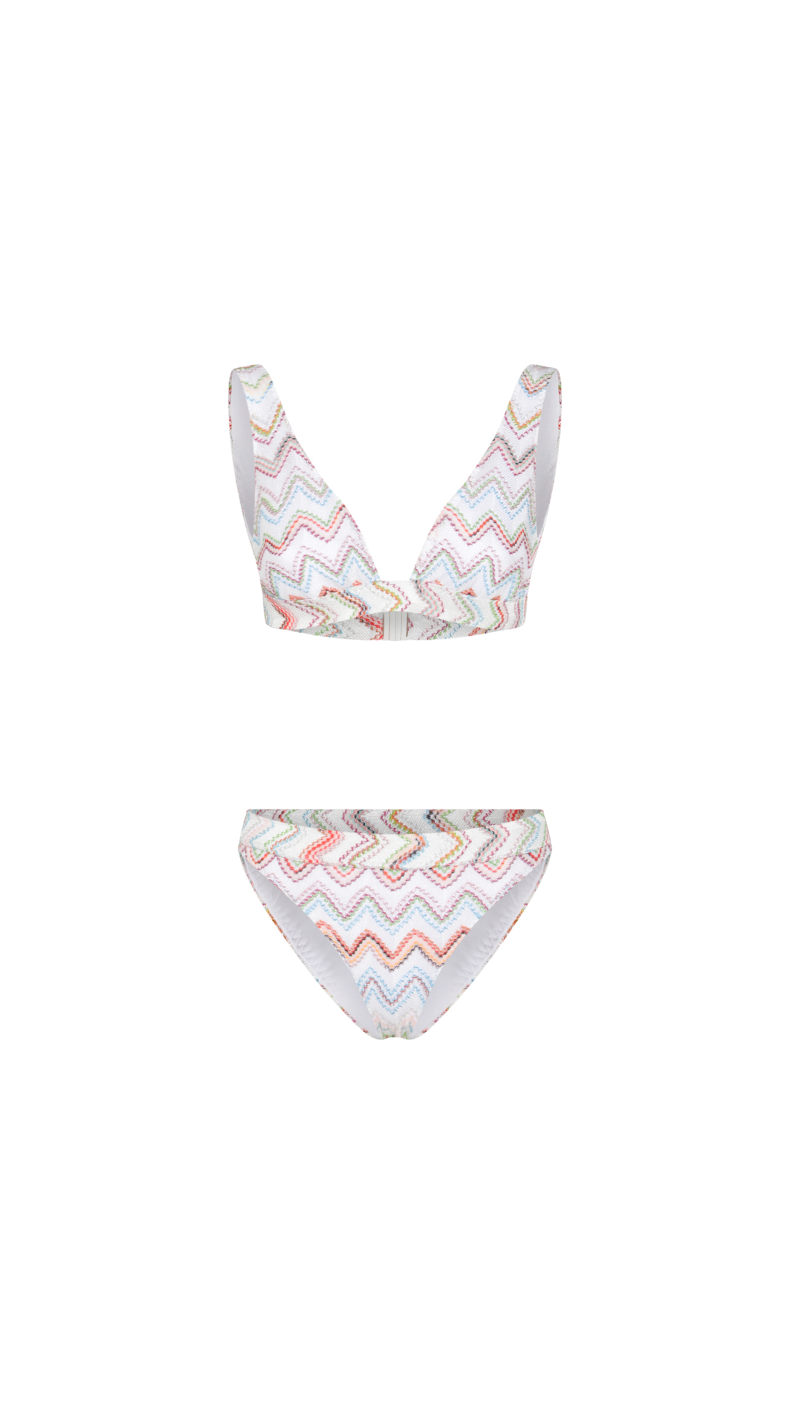 3D Lamé Zigzag Bikini - White/Multi