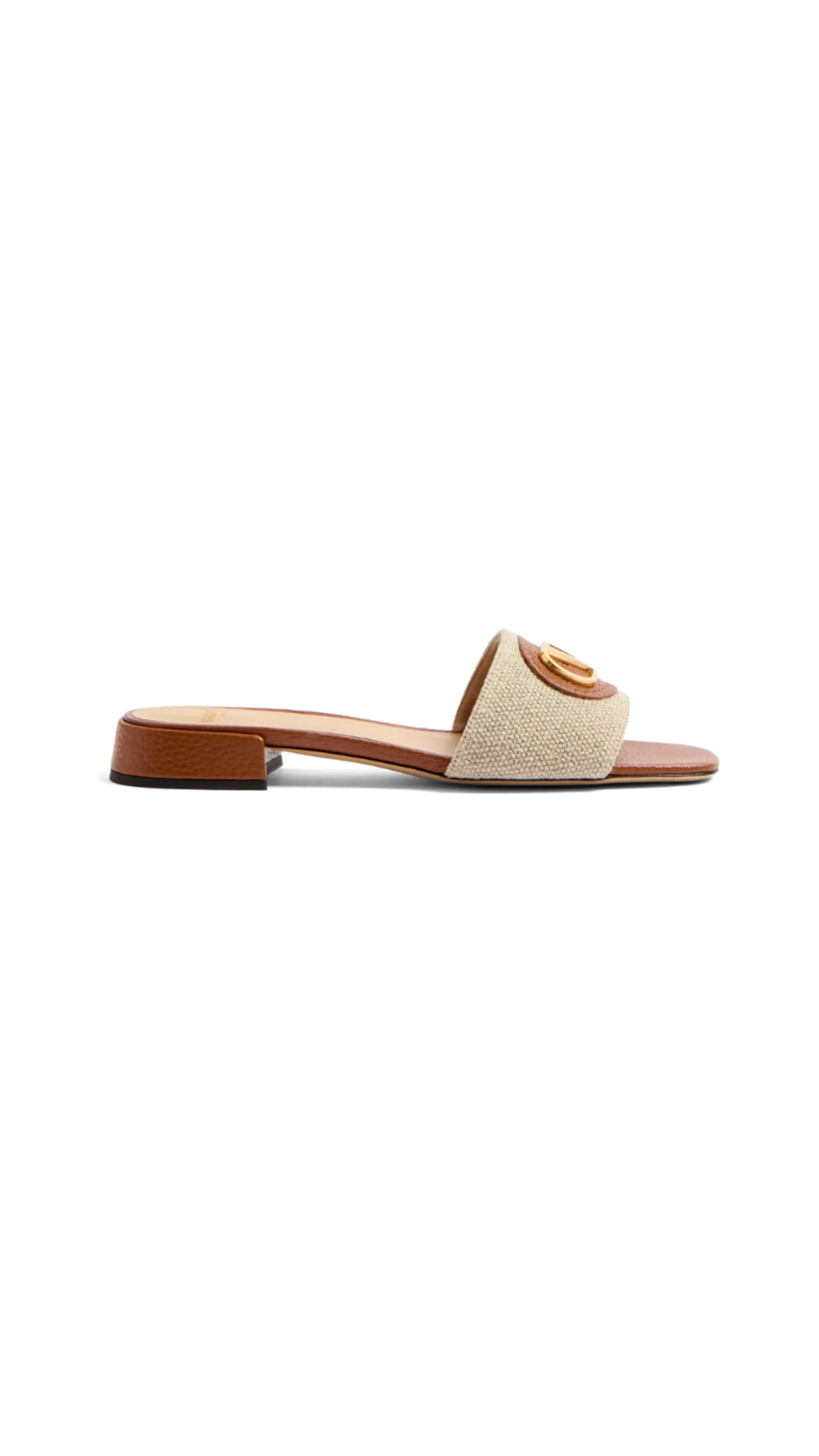 Vlogo Signature Slide Sandal in Canvas and Leather - Tan