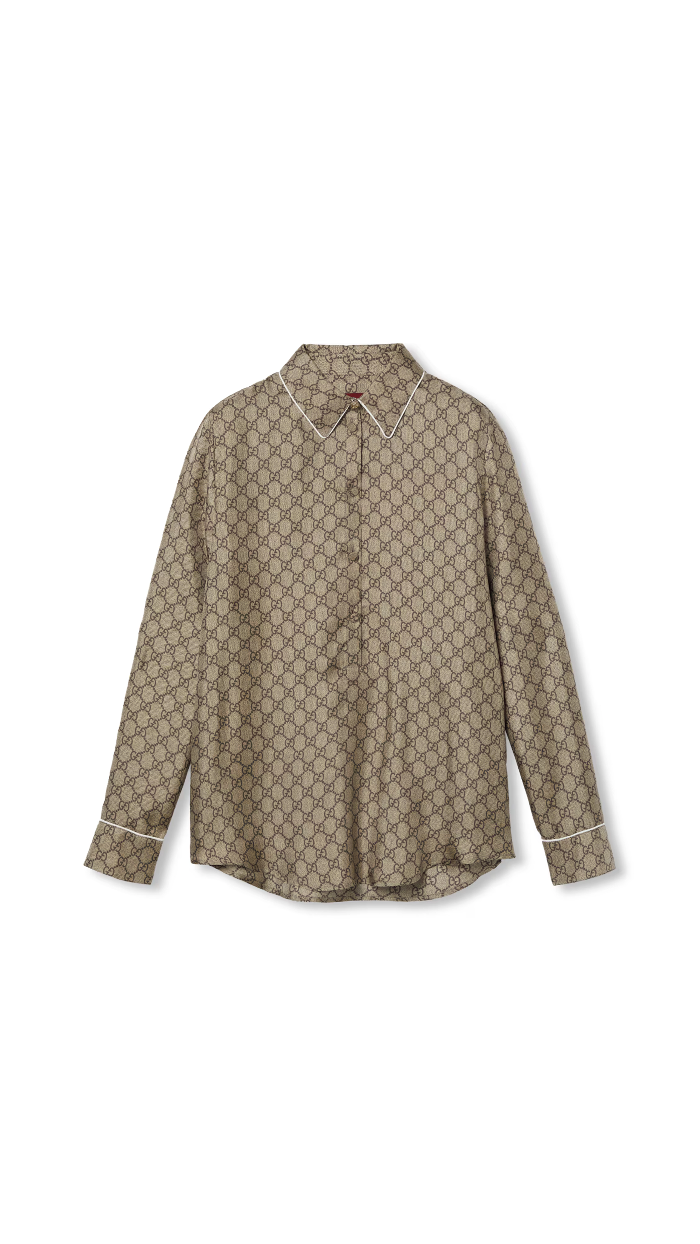 Printed Silk Twill Shirt - Beige/Ebony