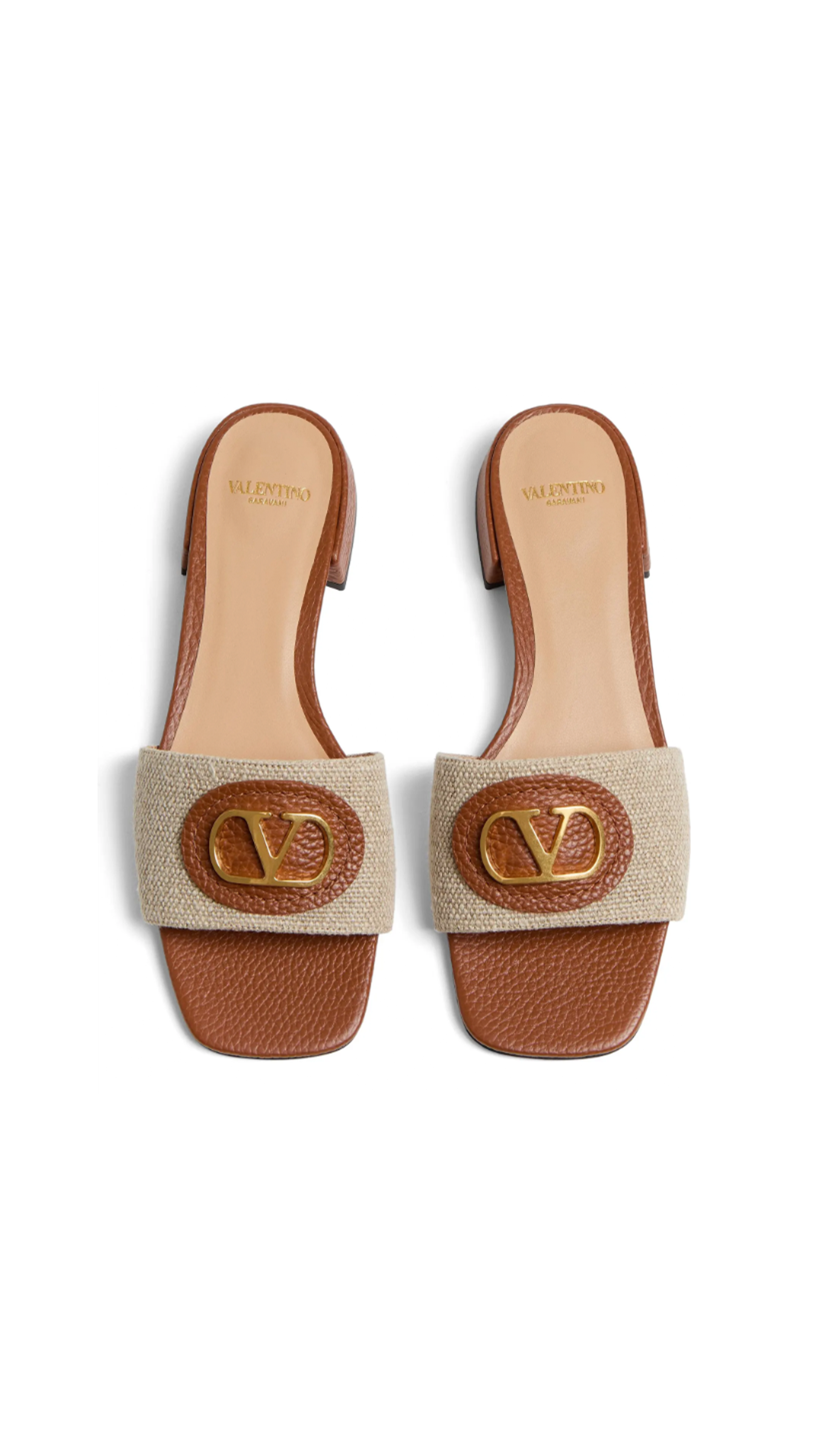 Vlogo Signature Slide Sandal in Canvas and Leather - Tan