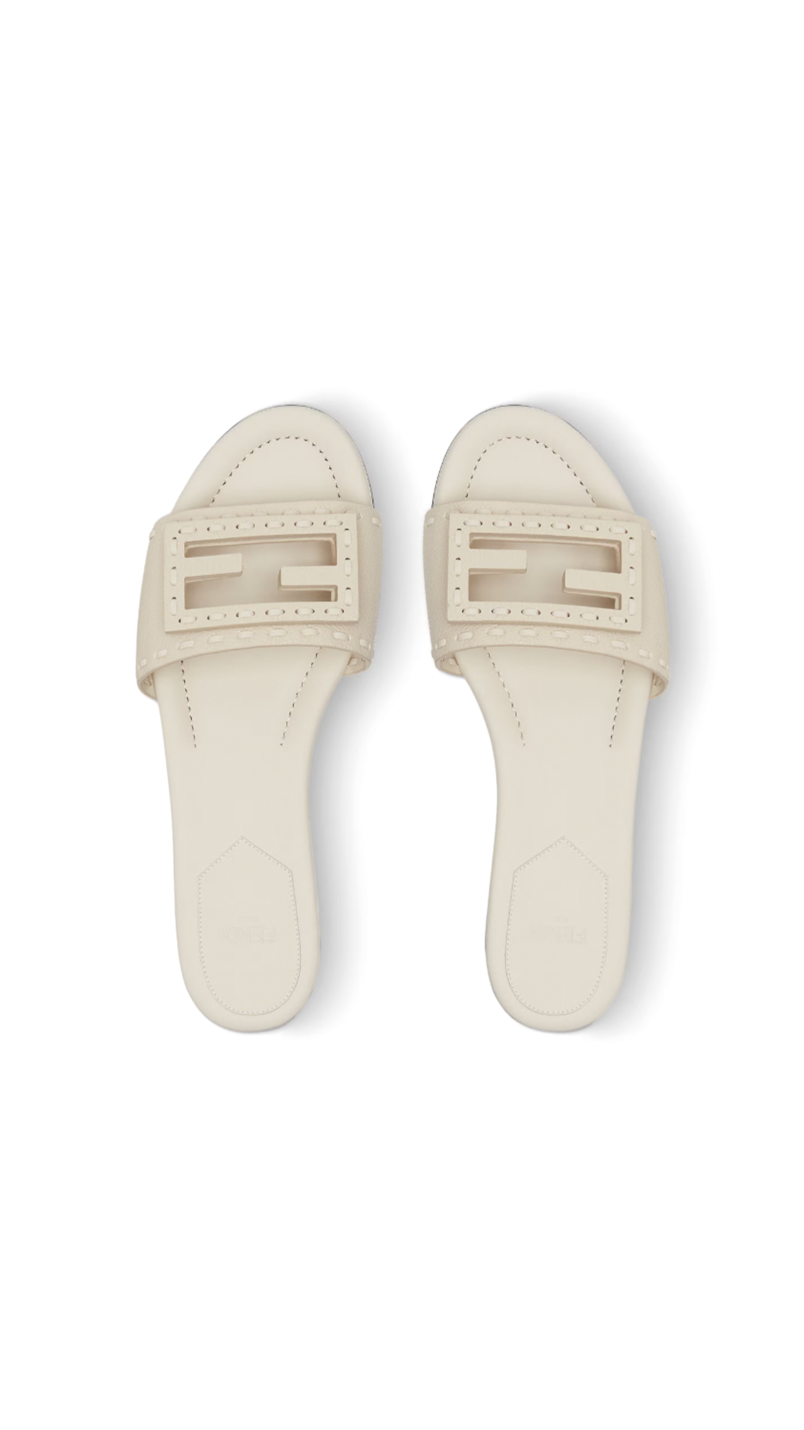 Baguette Leather Slides - White
