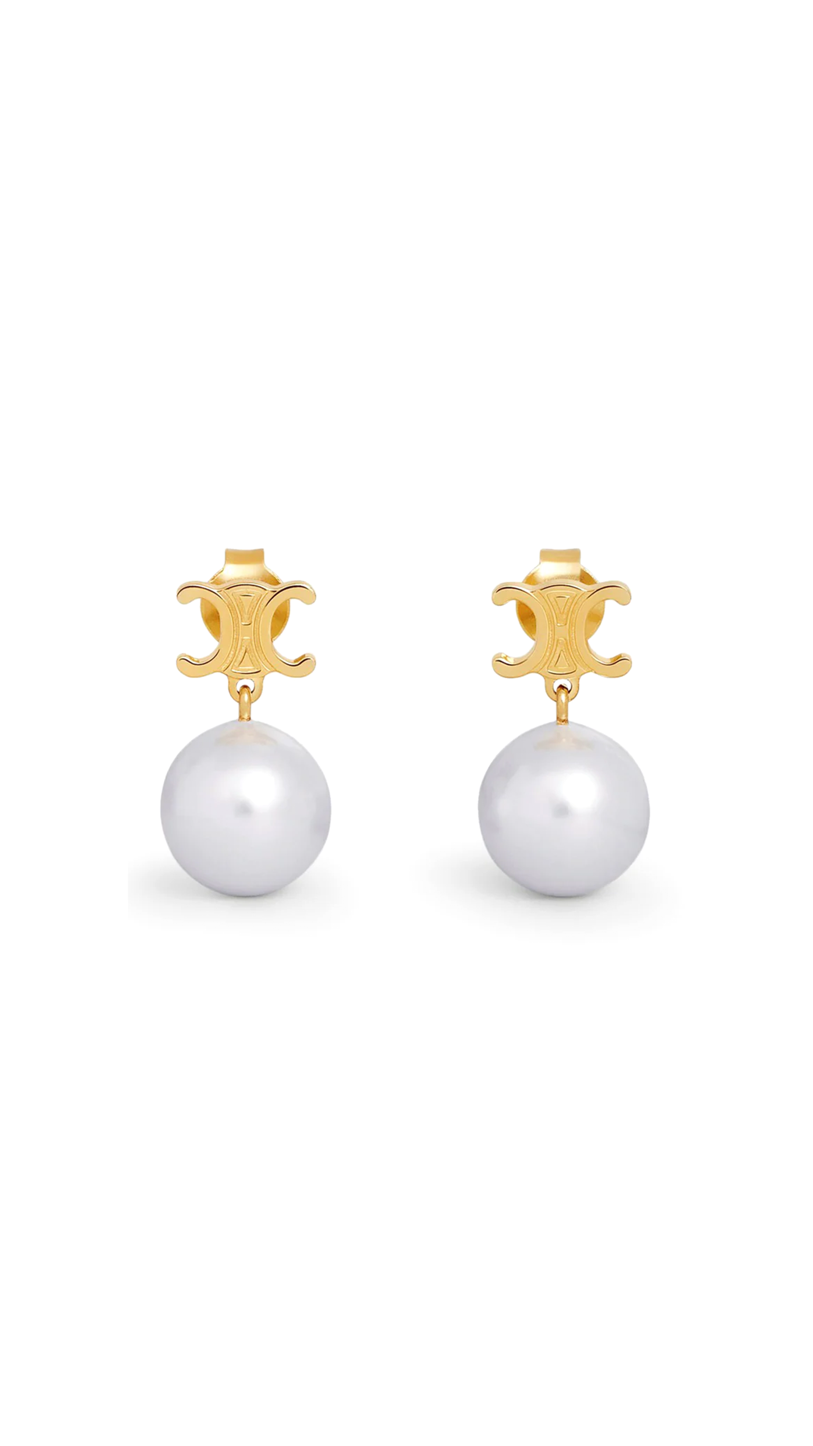 Les Perles Earrings in Brass with Gold Finish and Glass Pearls - Gold