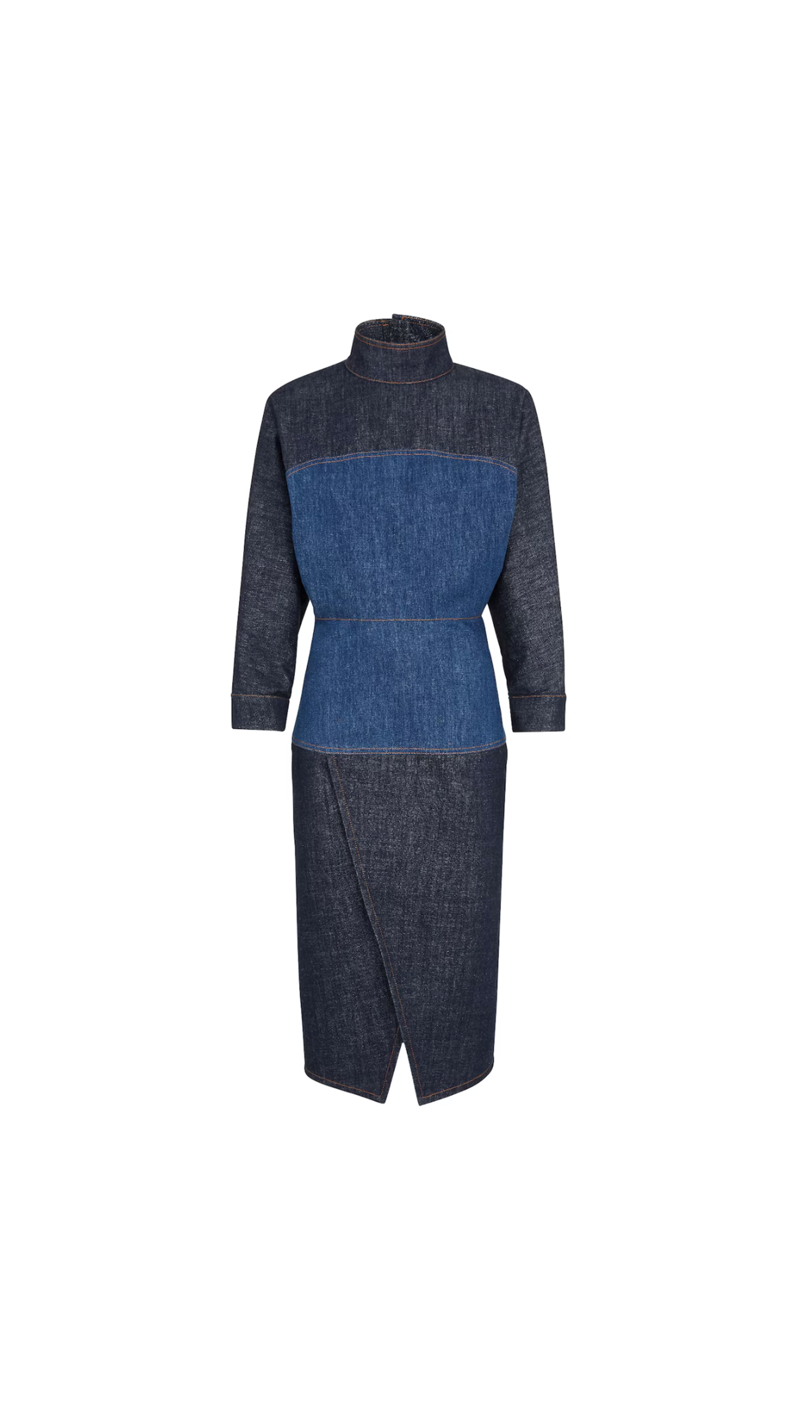 Two-Tone Denim Dress - Blue/Dark Blue