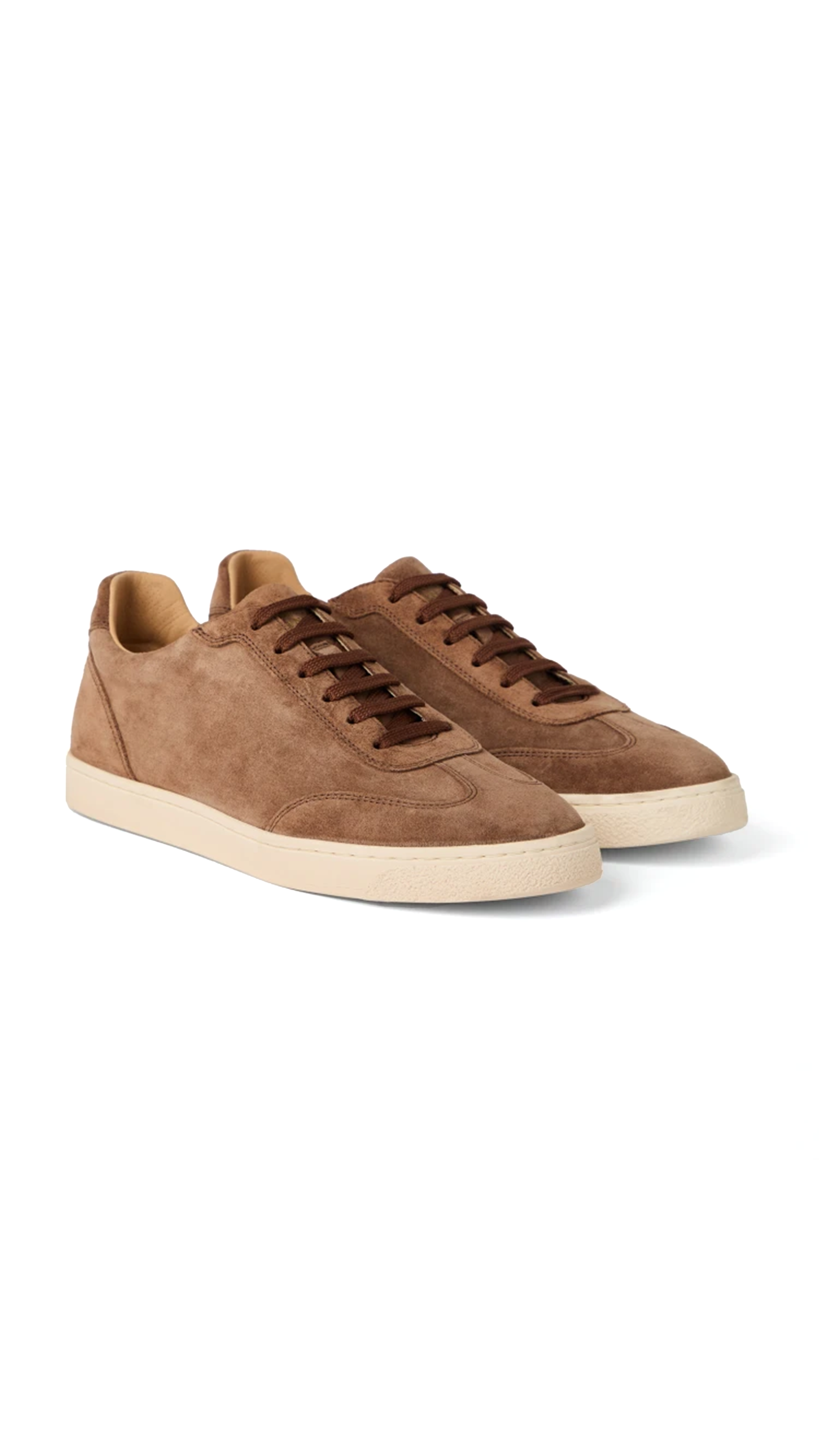 Washed Suede Sneakers with Natural Rubber Sole - Brown