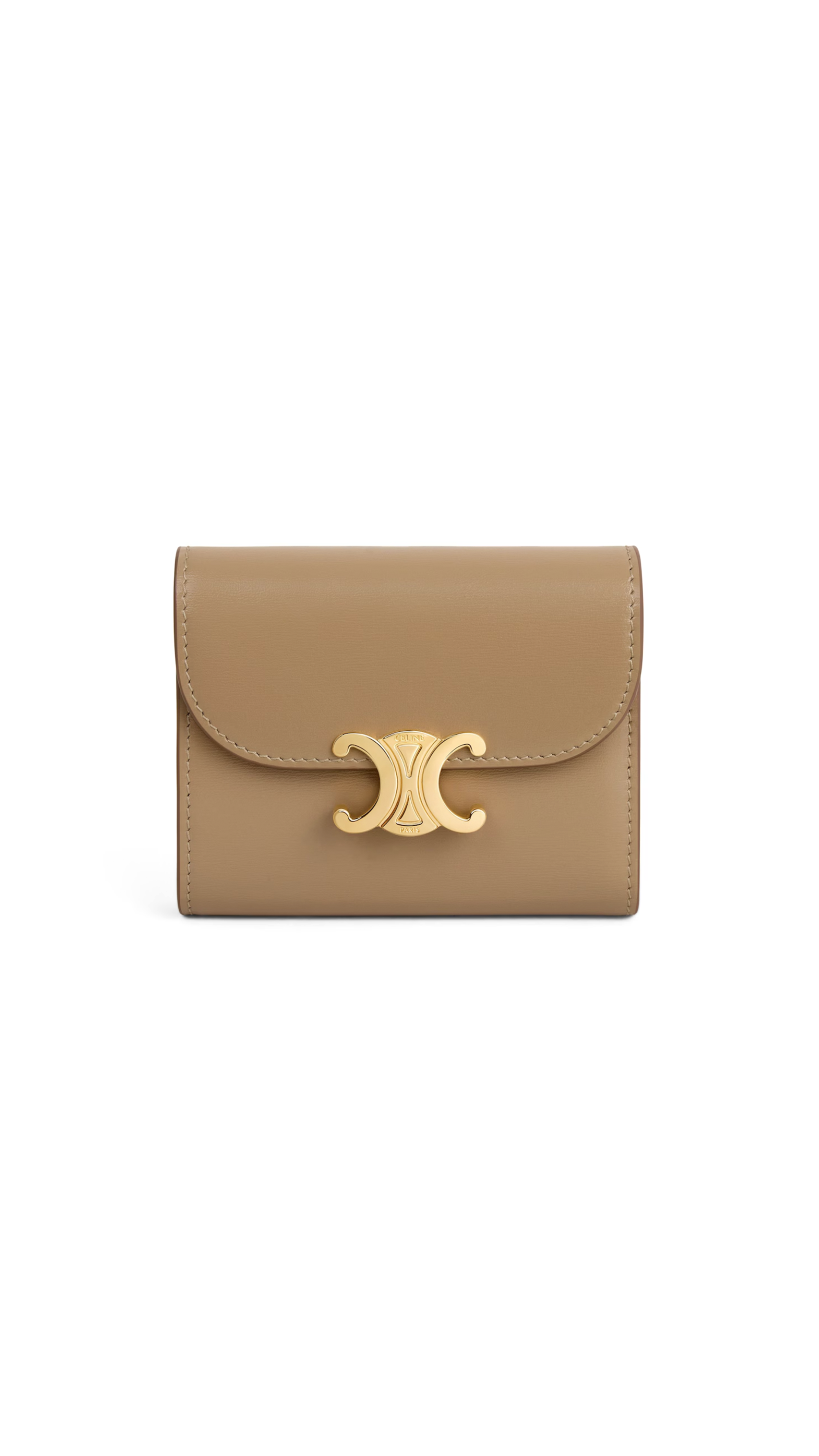Small Wallet Triomphe in Shiny Calfskin - Smoked Brown