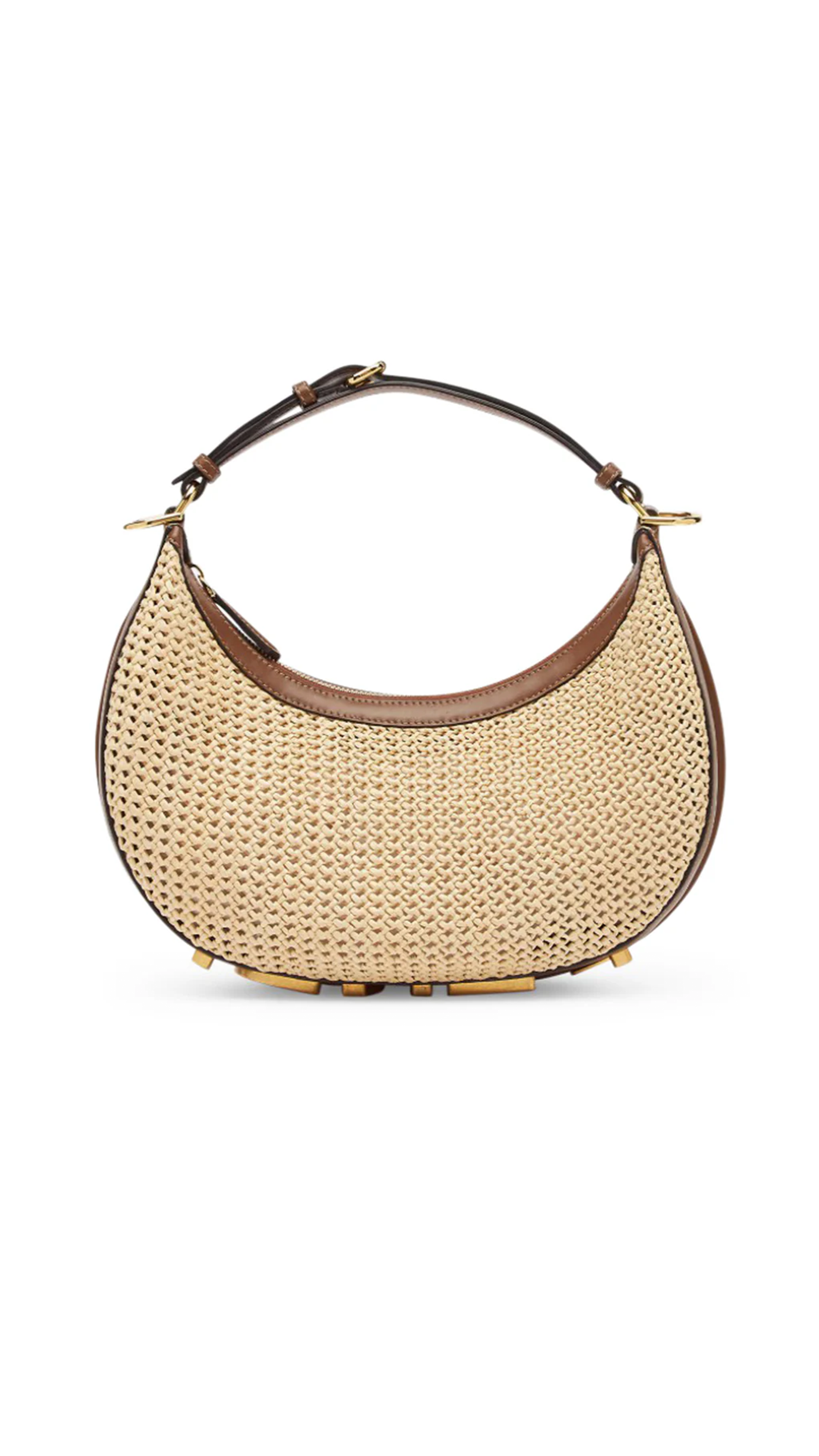 Fendigraphy Small in Leather and Macramé Raffia - Brown/Natural