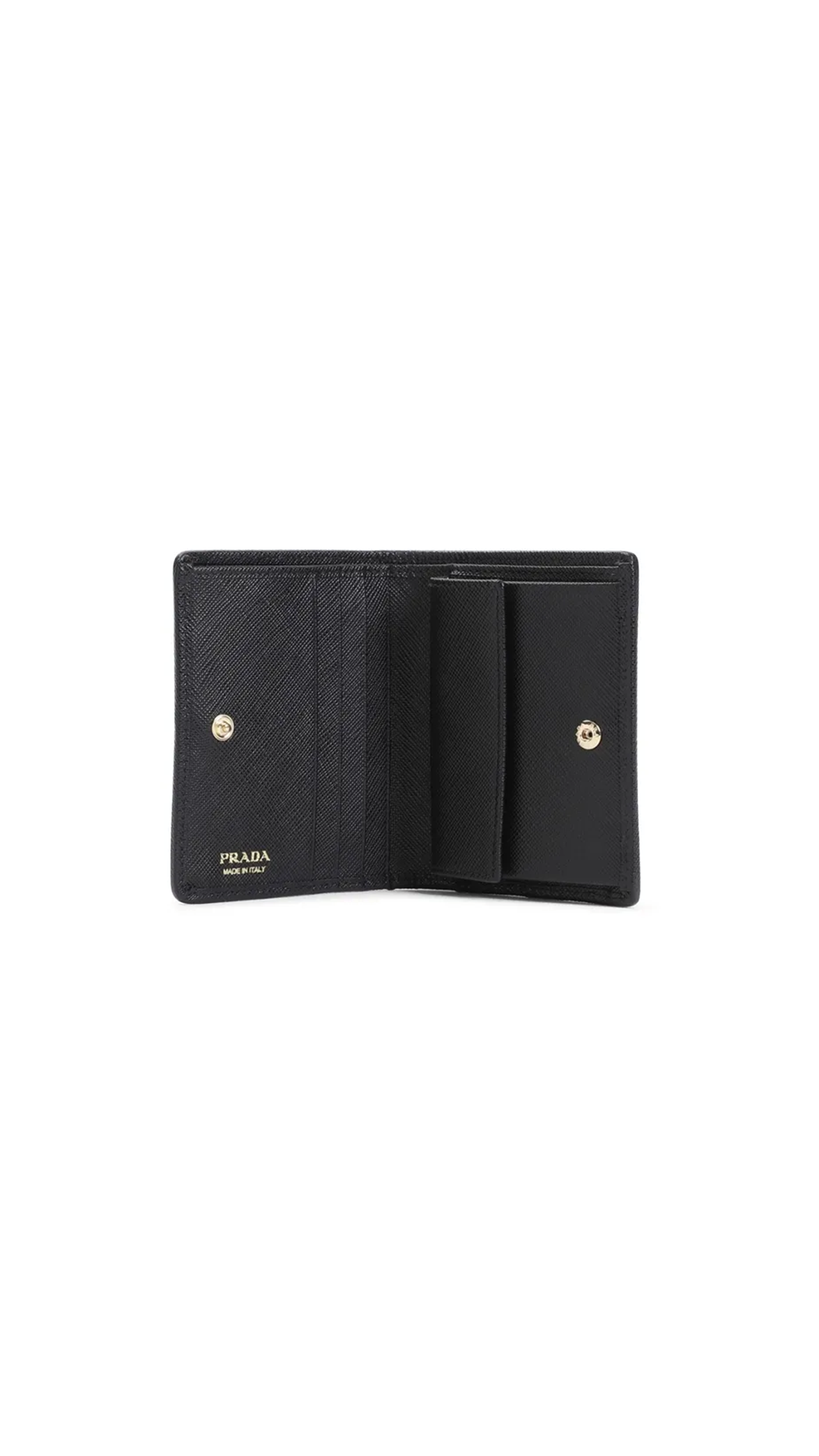 Small Brushed Leather and Saffiano Leather Wallet - Black