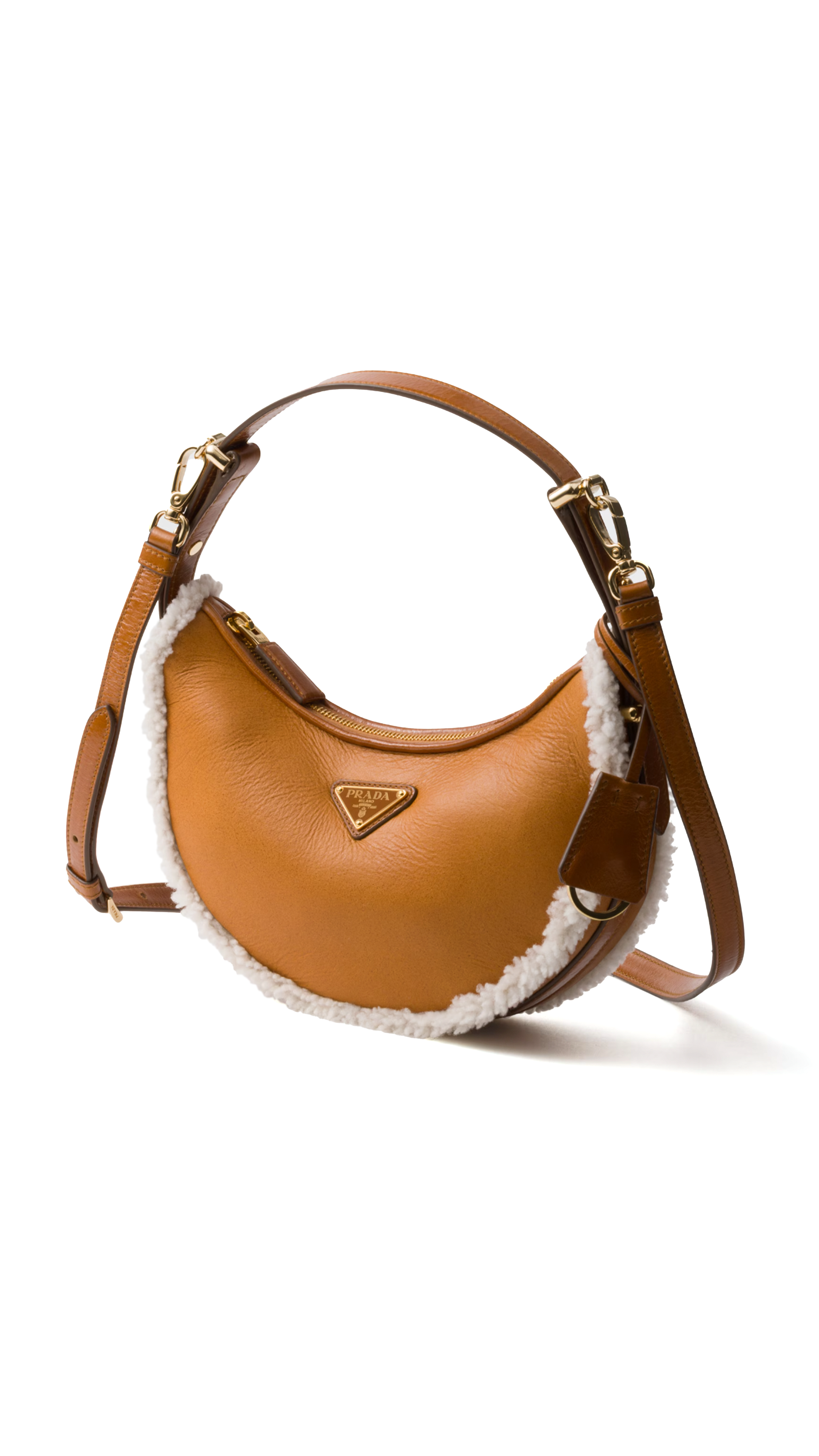 Arqué Small Shearling Shoulder Bag - Cognac/Natural