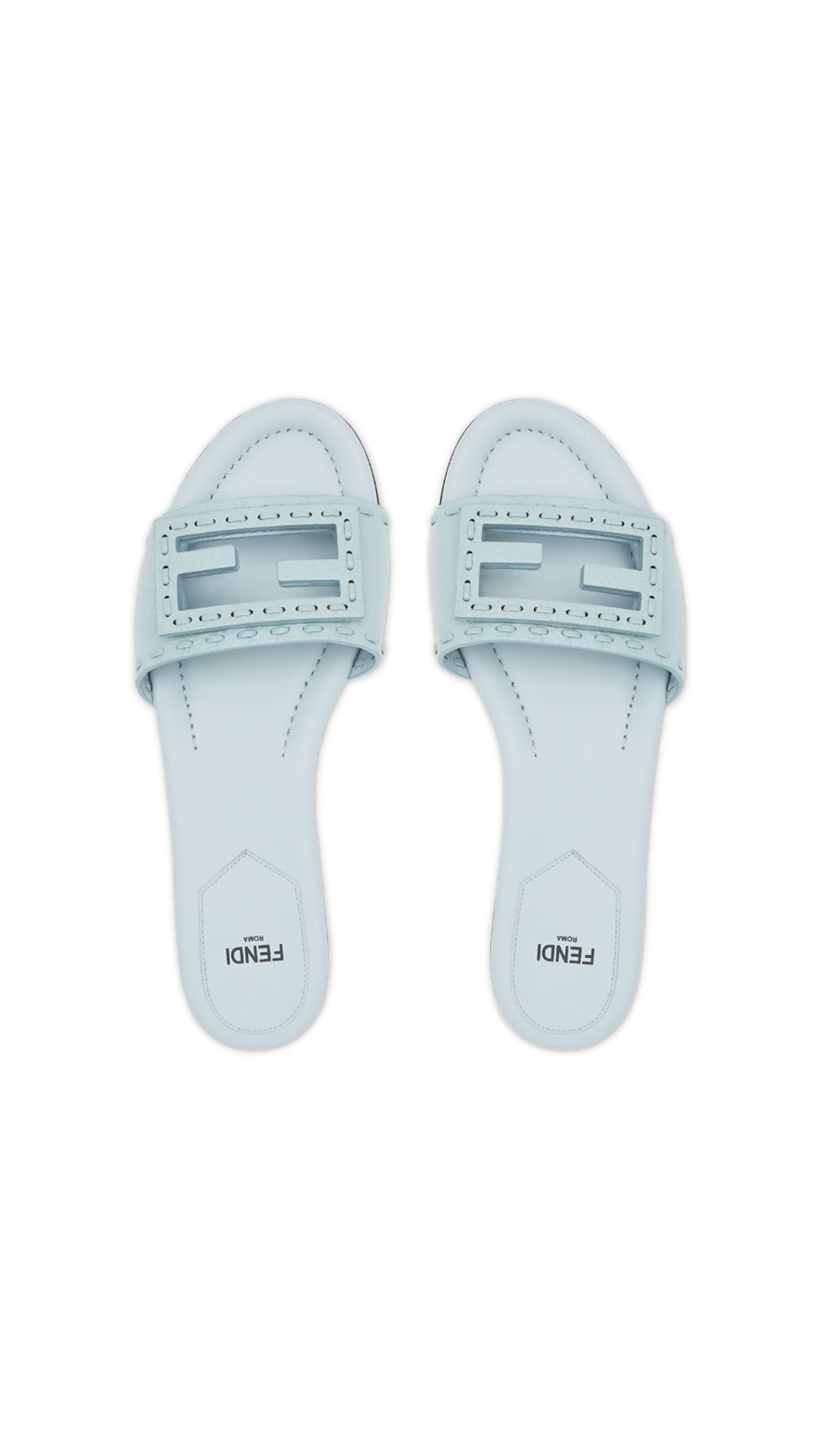 Baguette Leather Slides - Light Blue