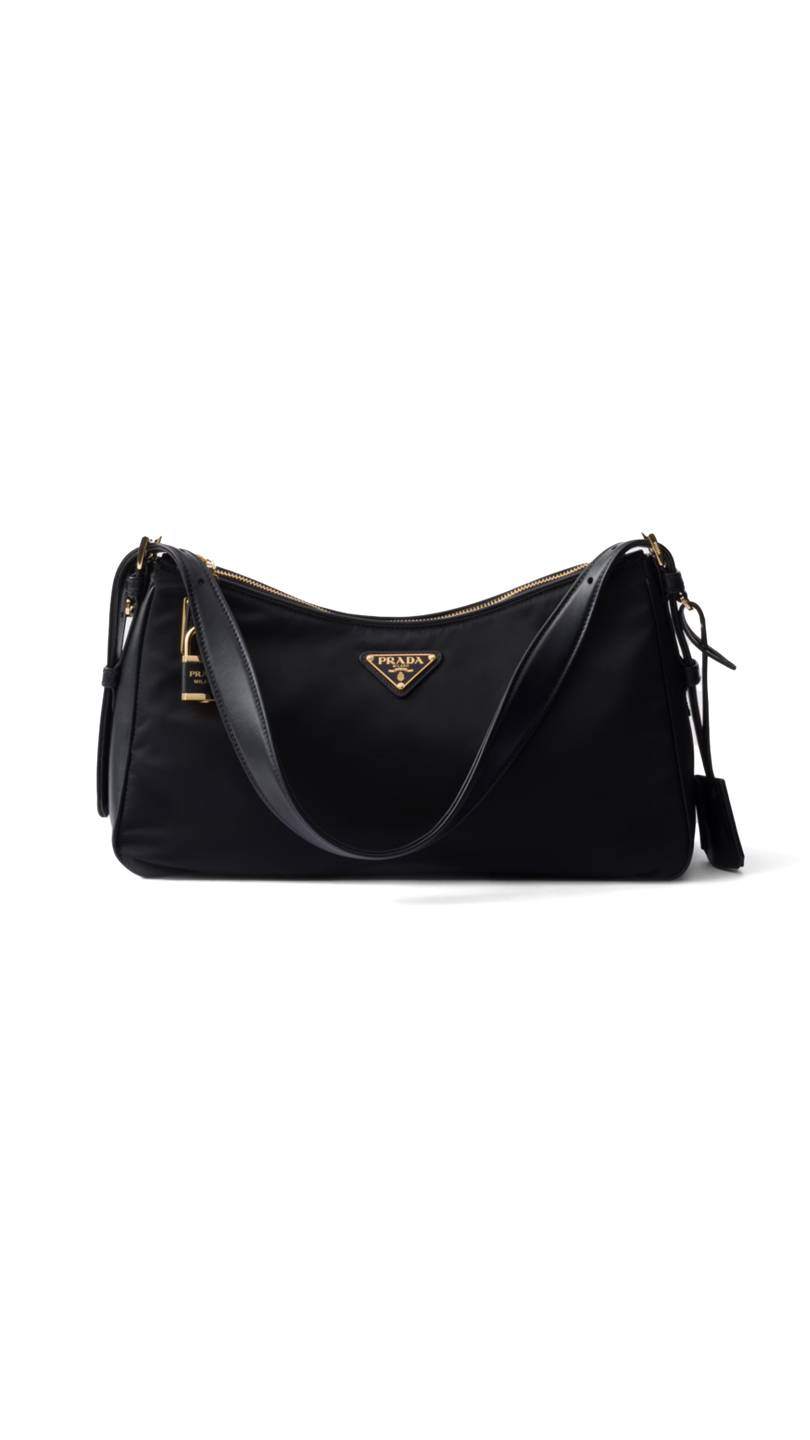 Aimée Large Re-Nylon and Leather Shoulder Bag with Padlock - Black