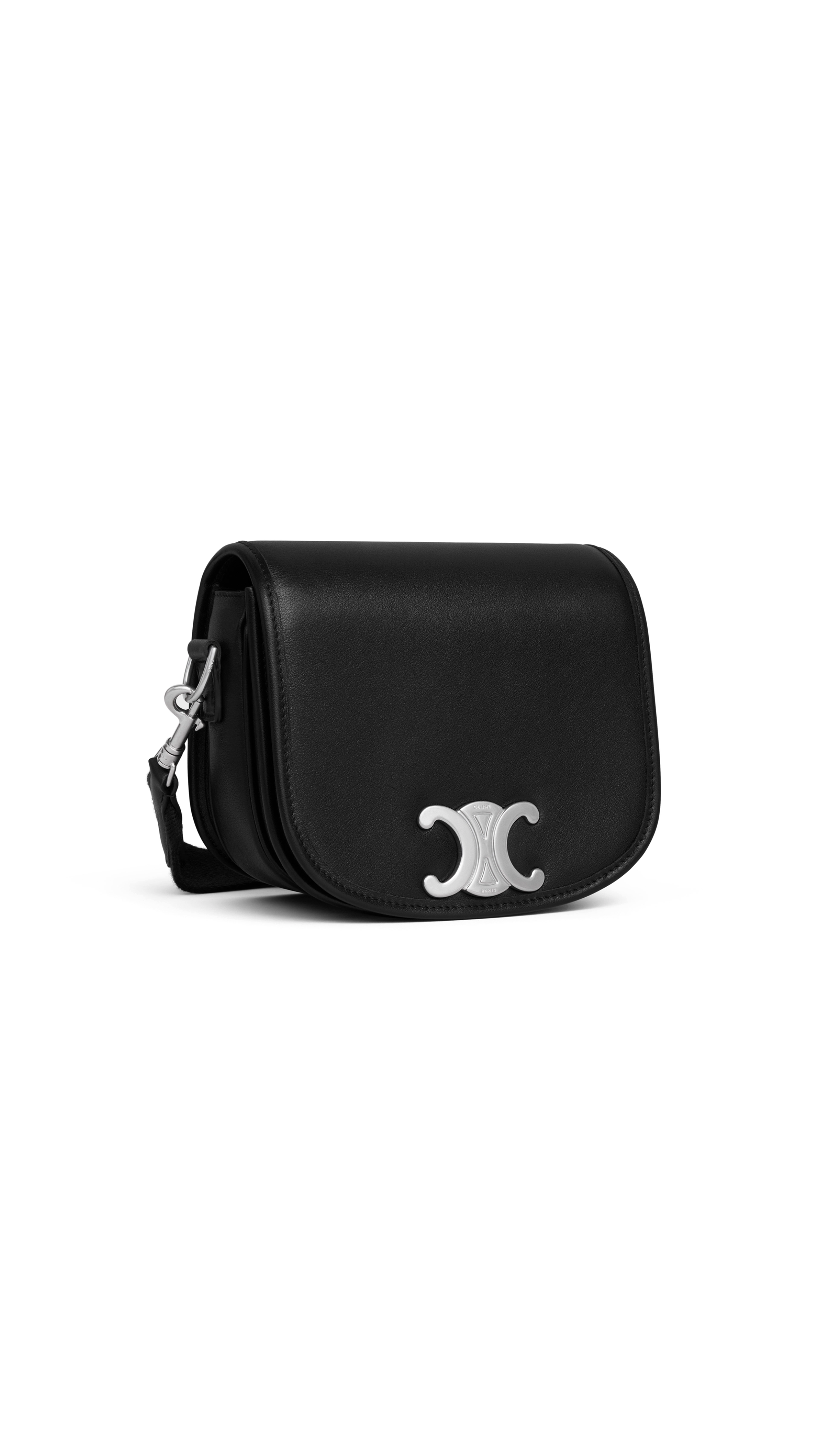 Small Besace Strap Triomphe in Supple Natural Calfskin - Black