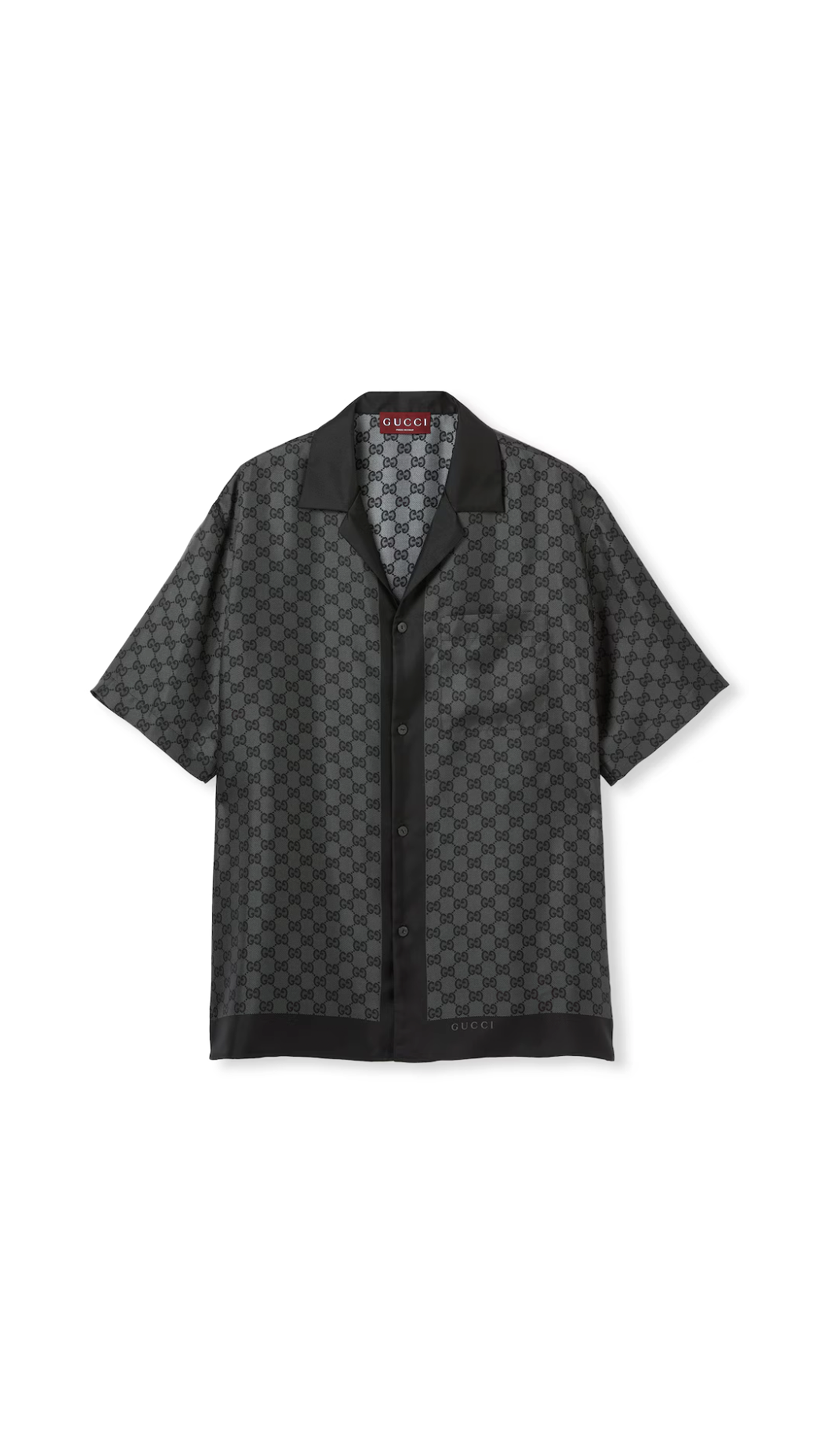 Printed Silk Twill Bowling Shirt - Black