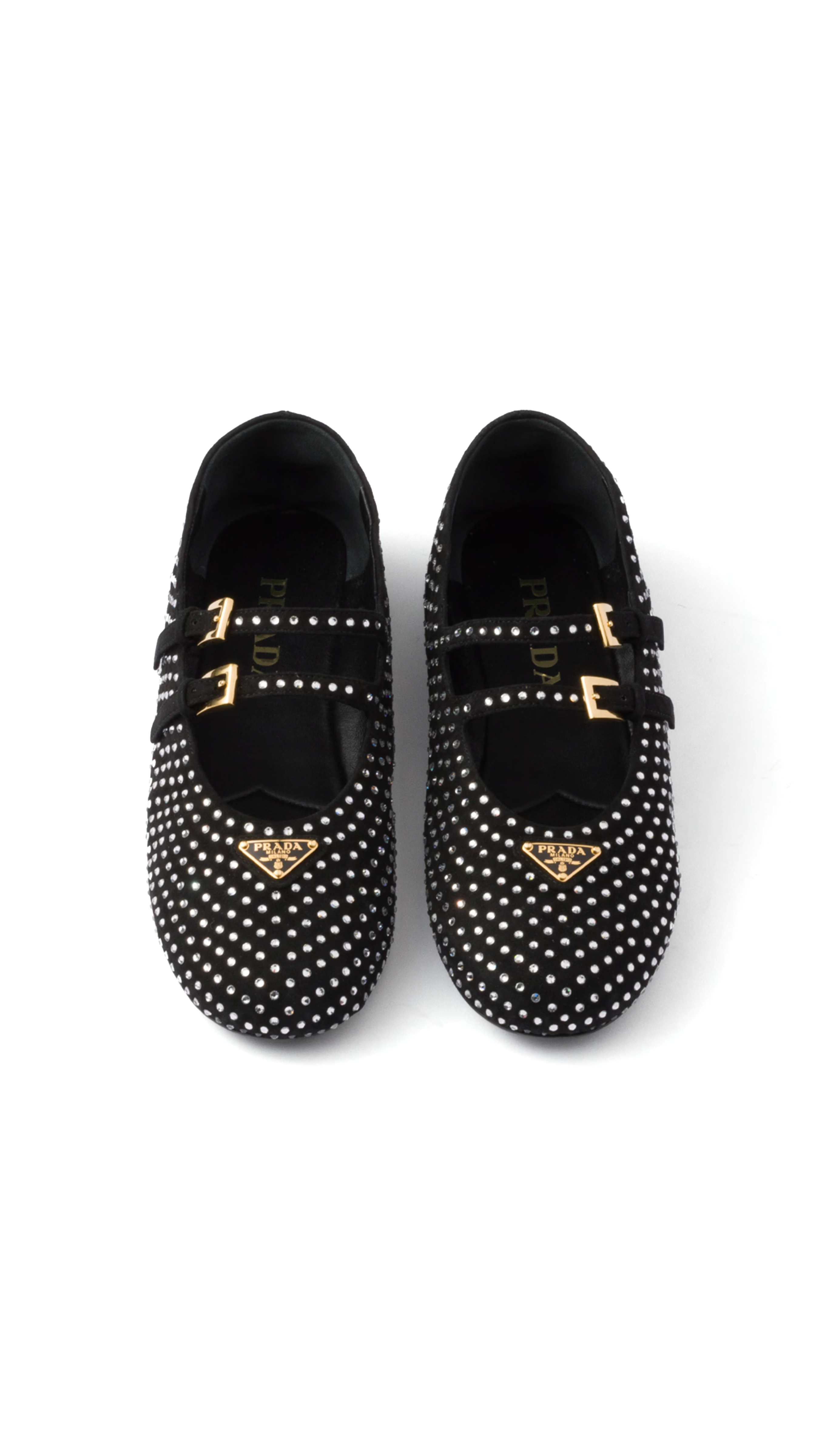 Suede Ballerinas with Crystals - Black