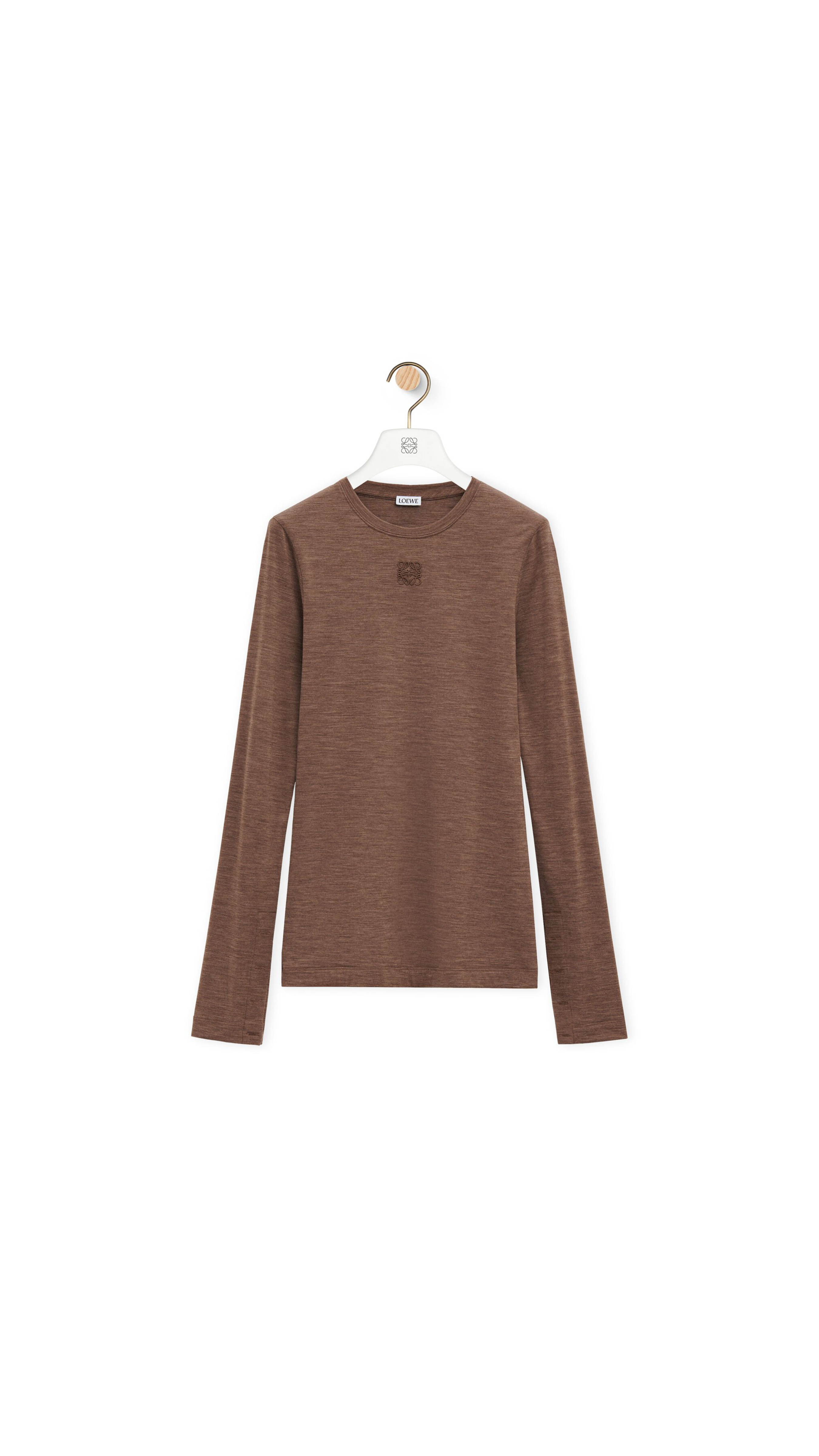 Long Sleeve Top in Stretch Wool - Chocolate Brown