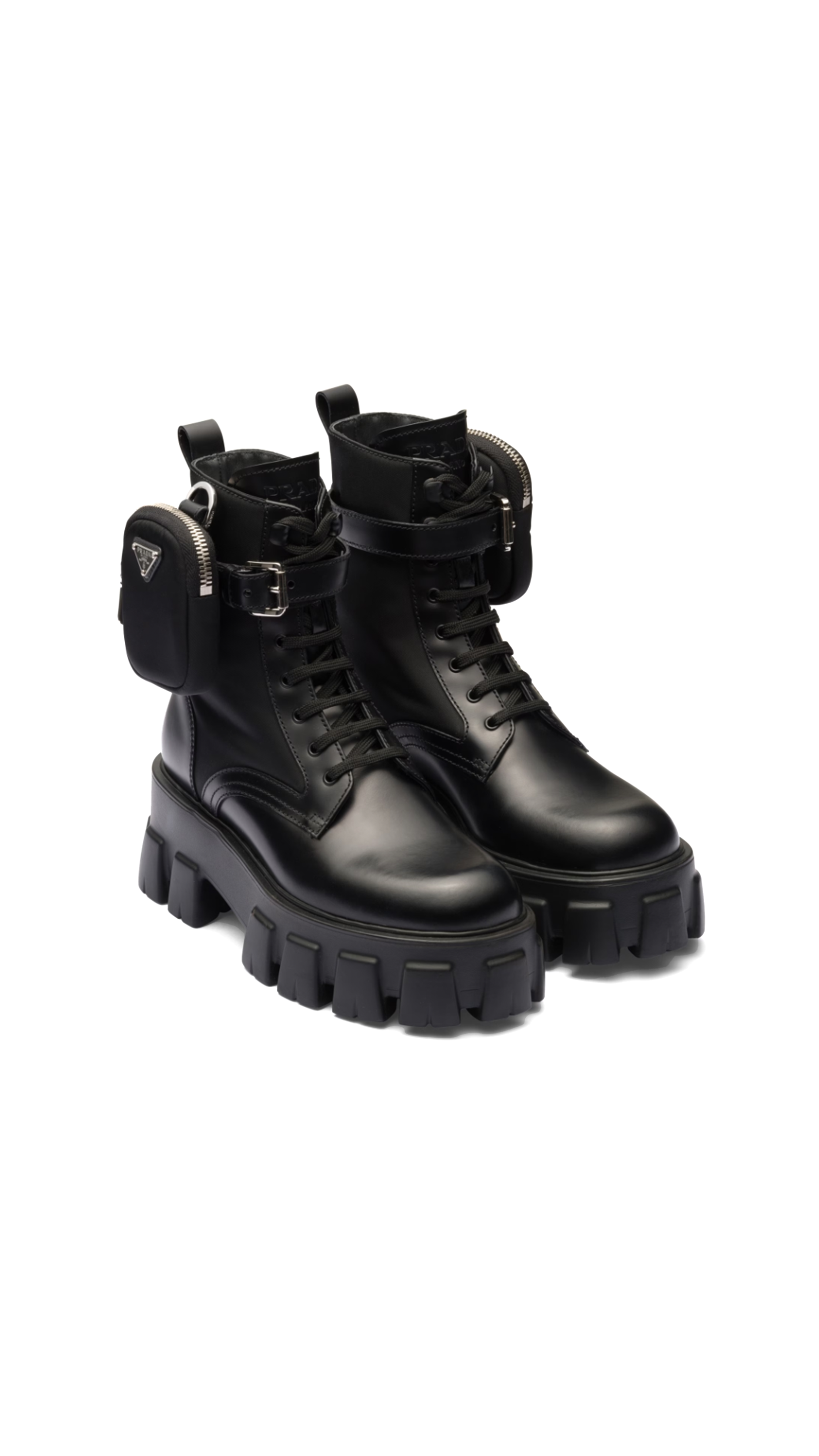 Black Leather And Re-nylon Monolith Ankle Boots - Black