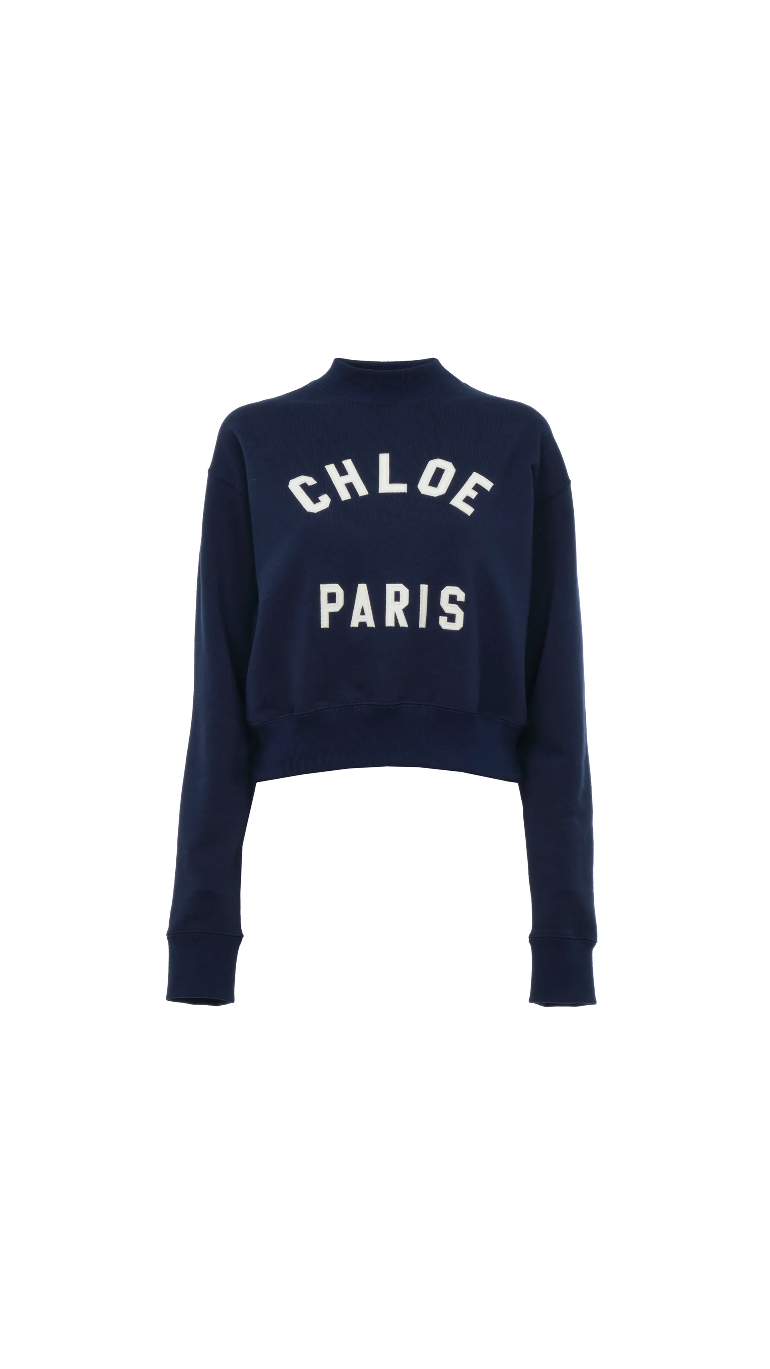 Mock-Neck Logo Sweater in Cotton Fleece - Classic Navy