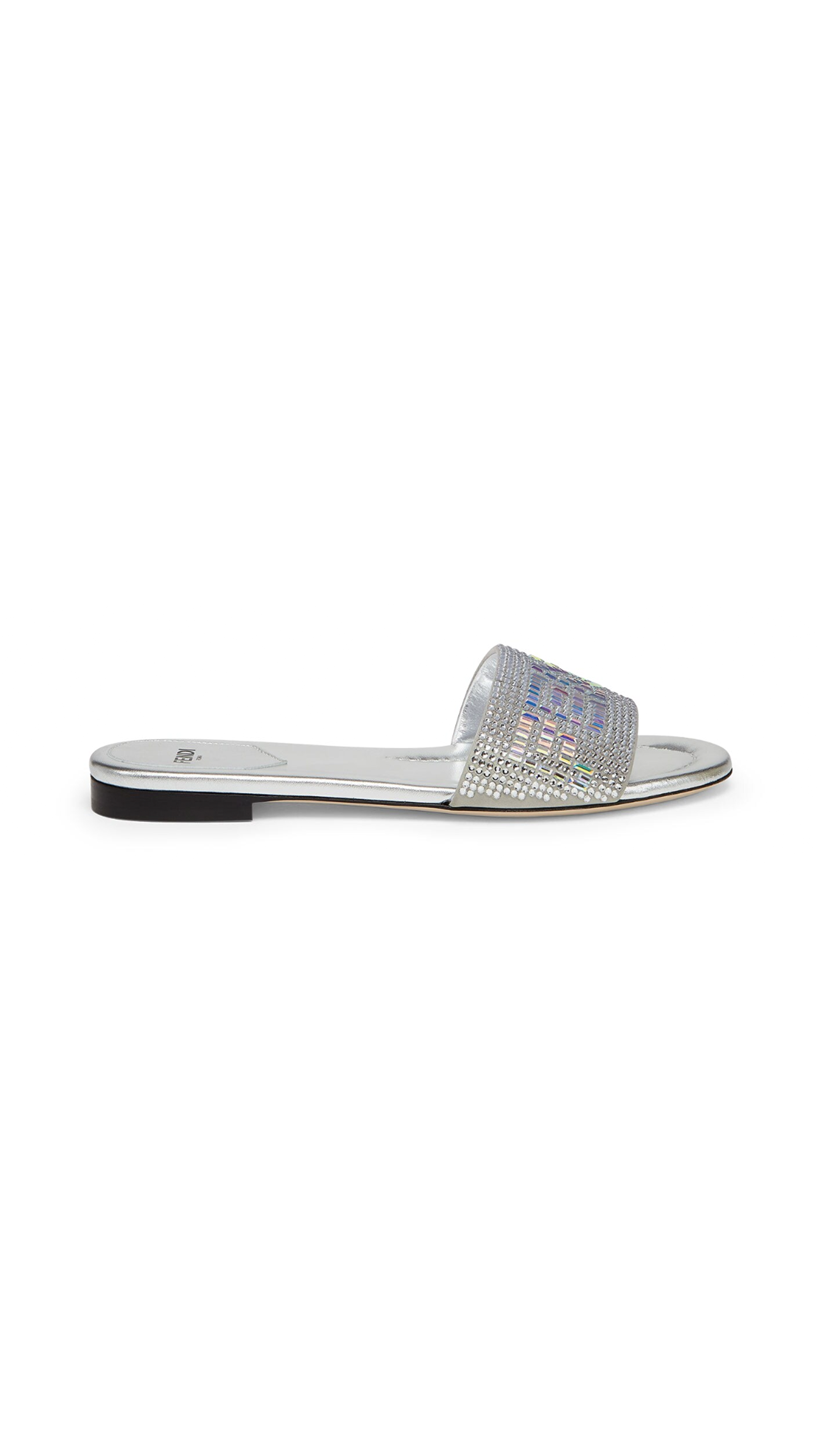 Signature Leather Slides with Rhinestones - Silver