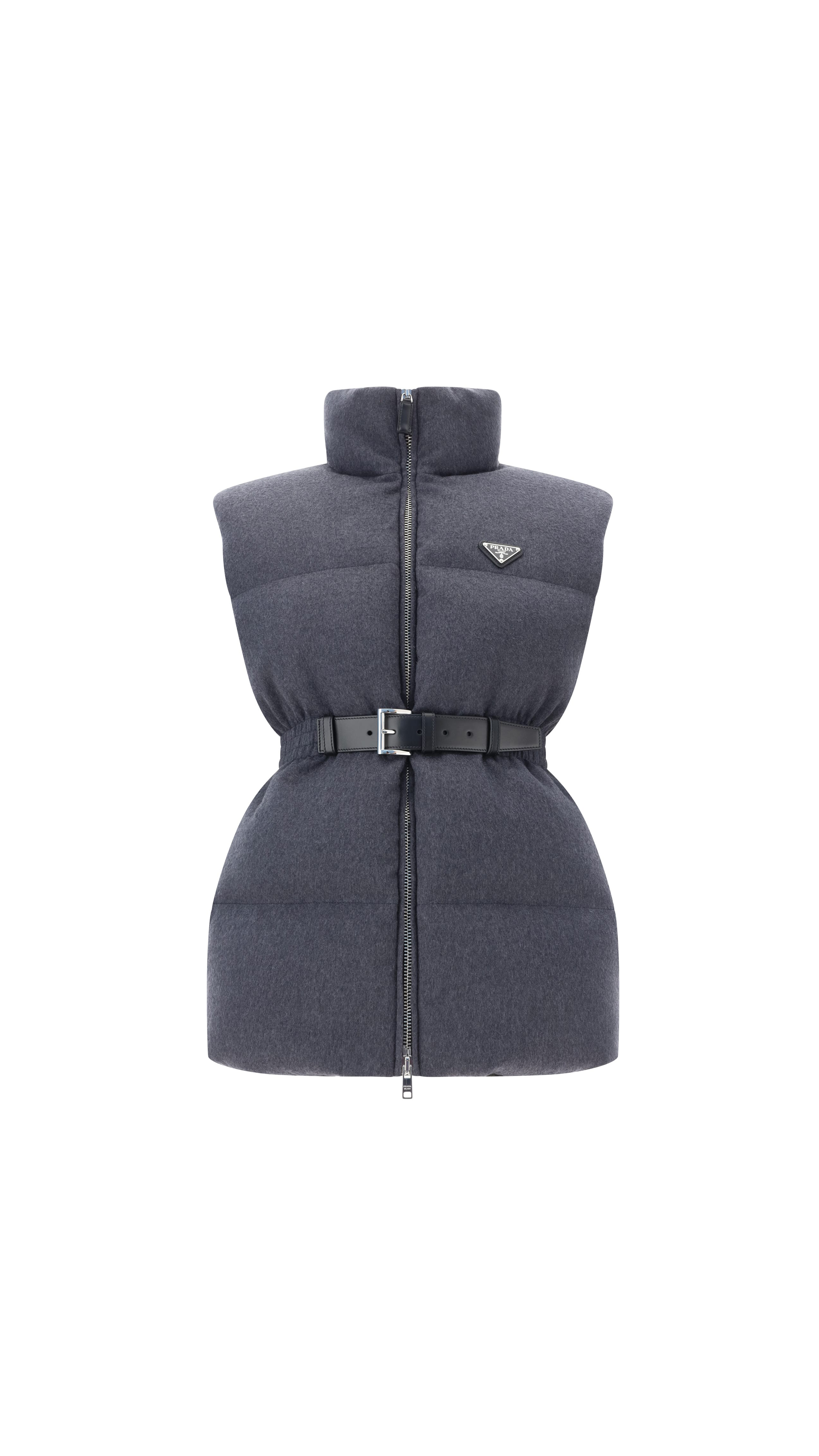 Wool Belted Down Vest - Grey