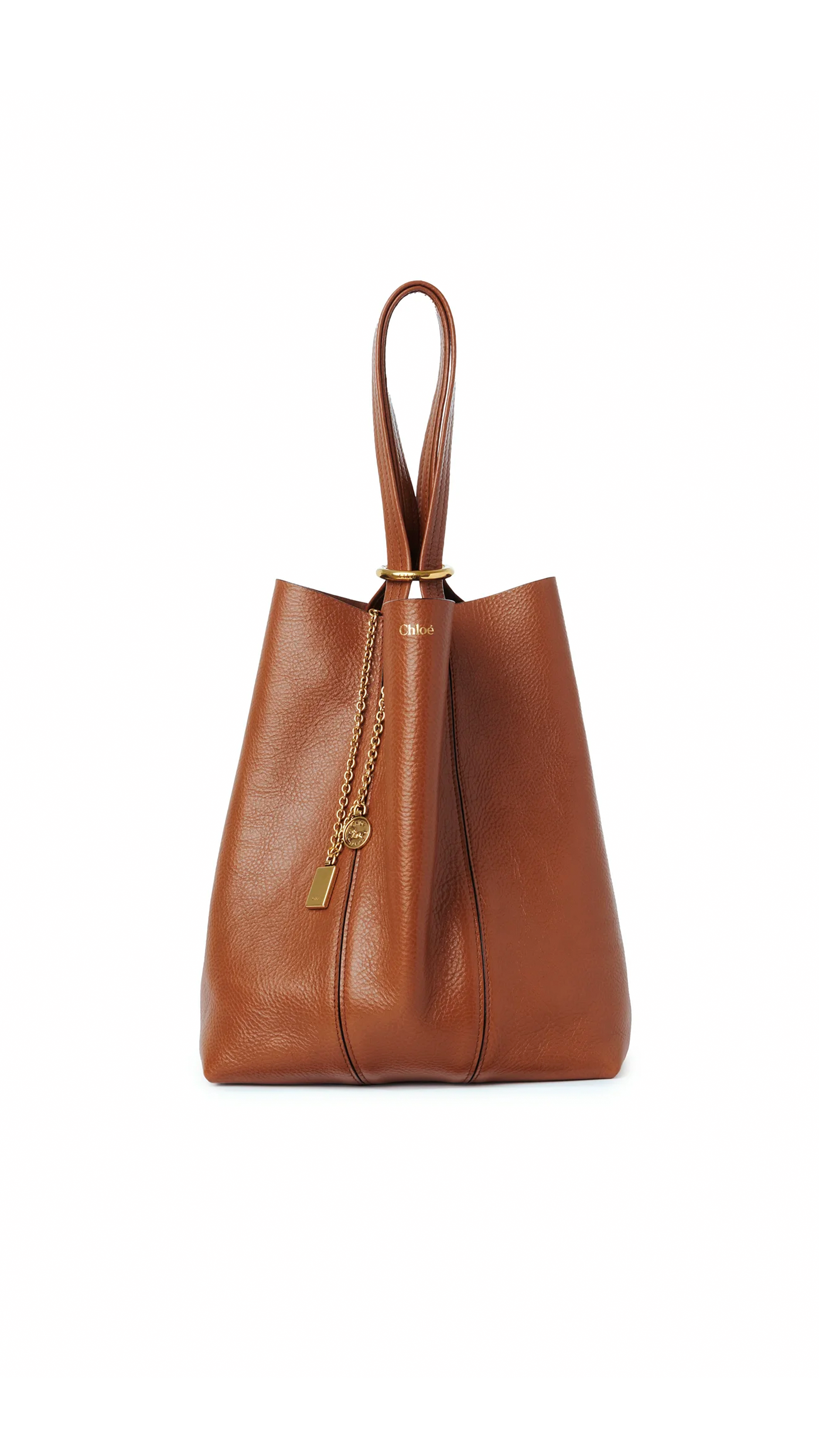 Chloé Spin Tote Bag in Grained Leather - Clay Brown