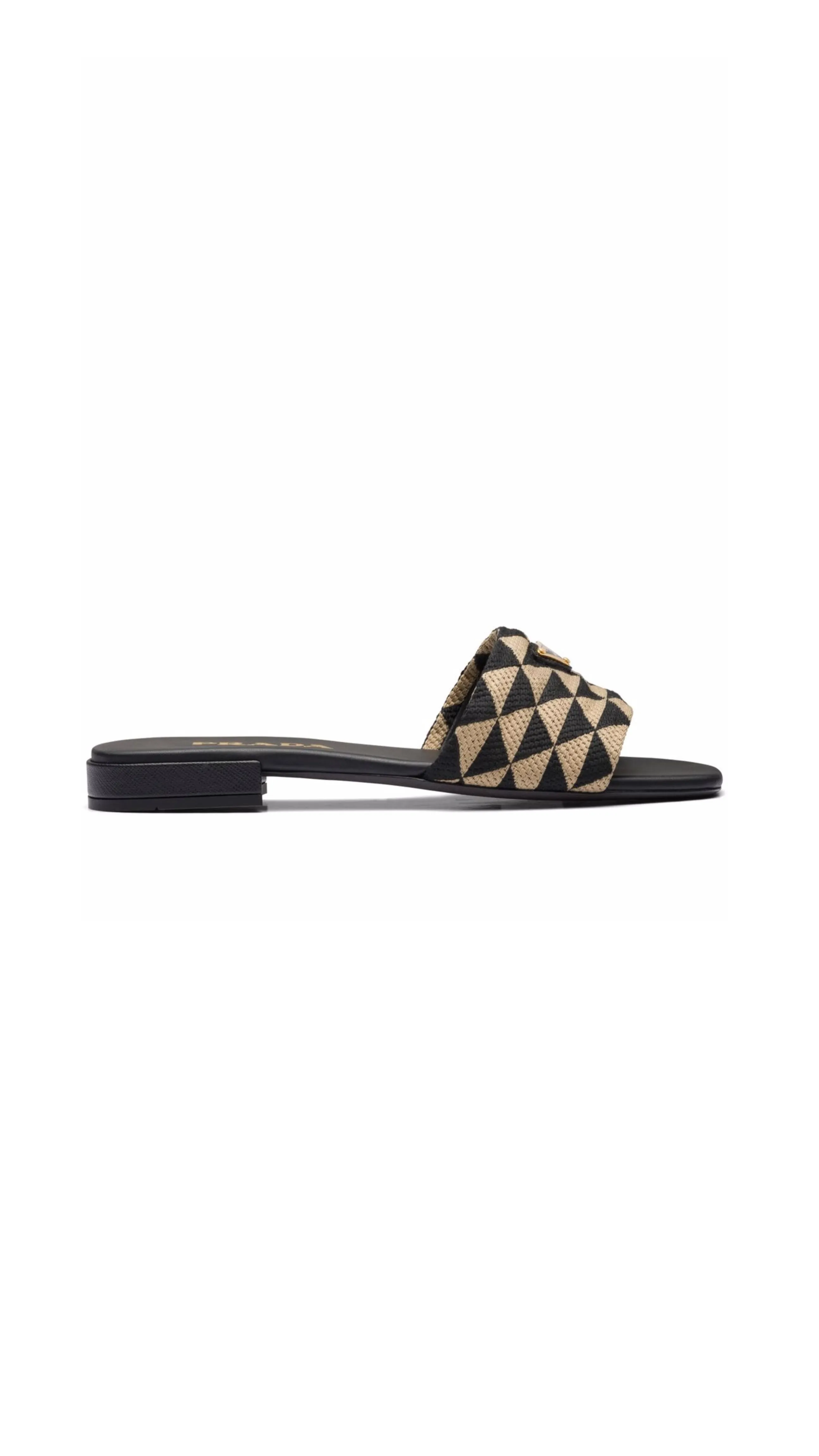 Embroidered Fabric Slides - Beige/Black