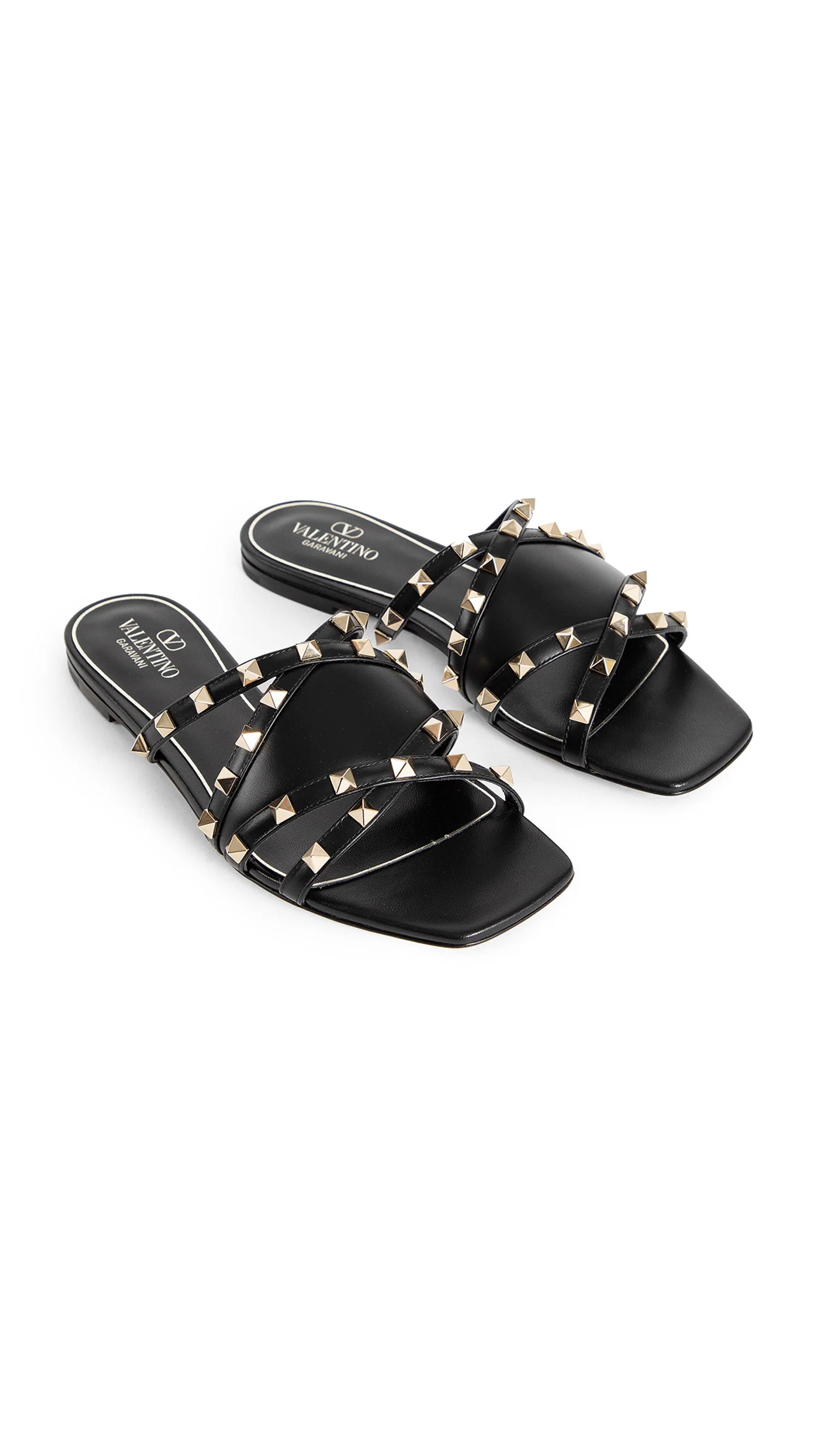 Rockstud Strap Mule Sandals - Black